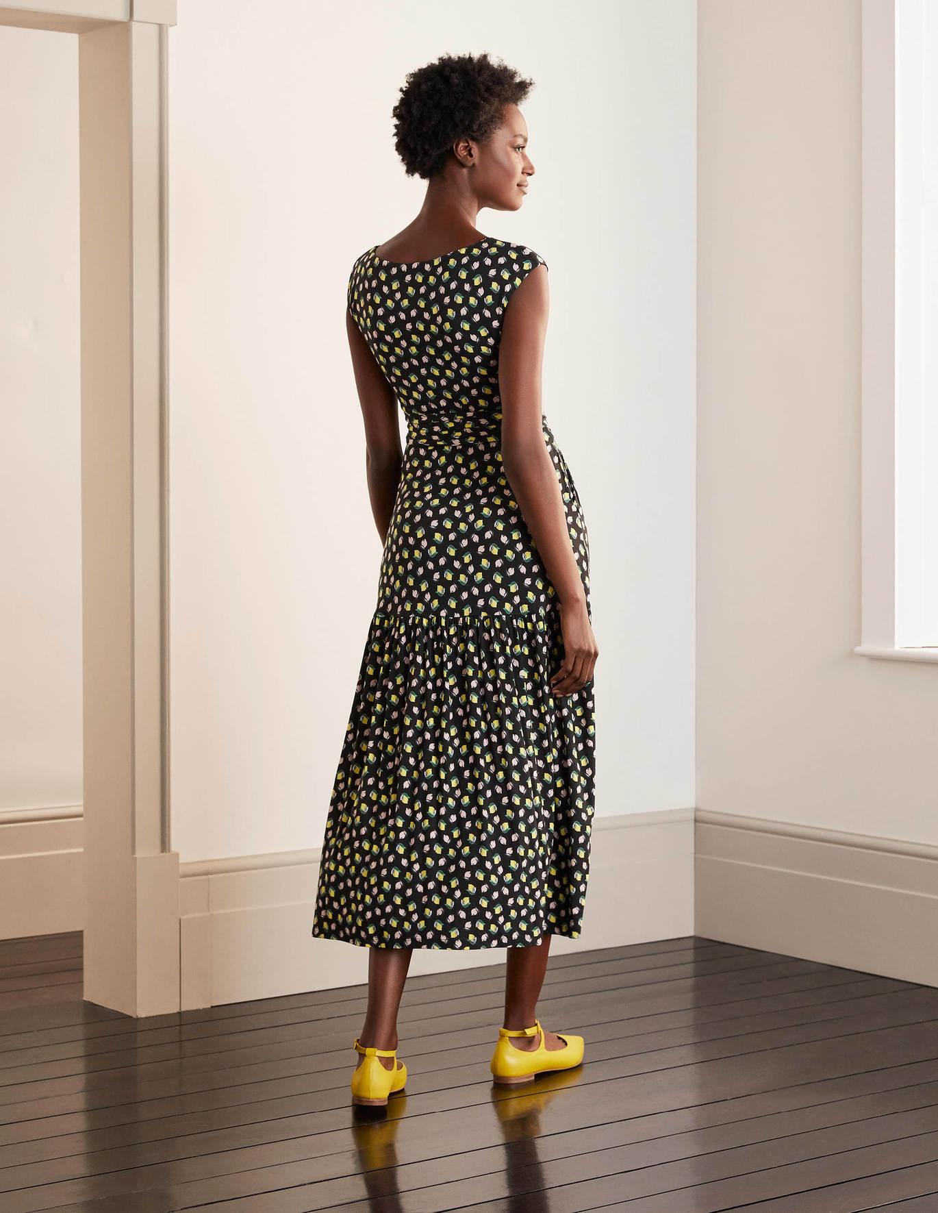 Boden Eda Jersey Tiered Dress , Citrus Fruit in Black Lyst