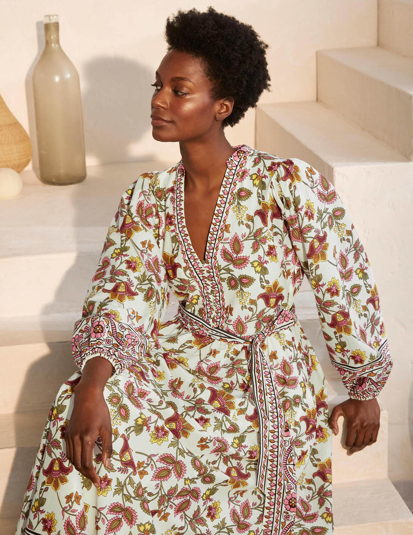 Boden Notch Neck Cotton Maxi Dress Ivory in Brown | Lyst UK
