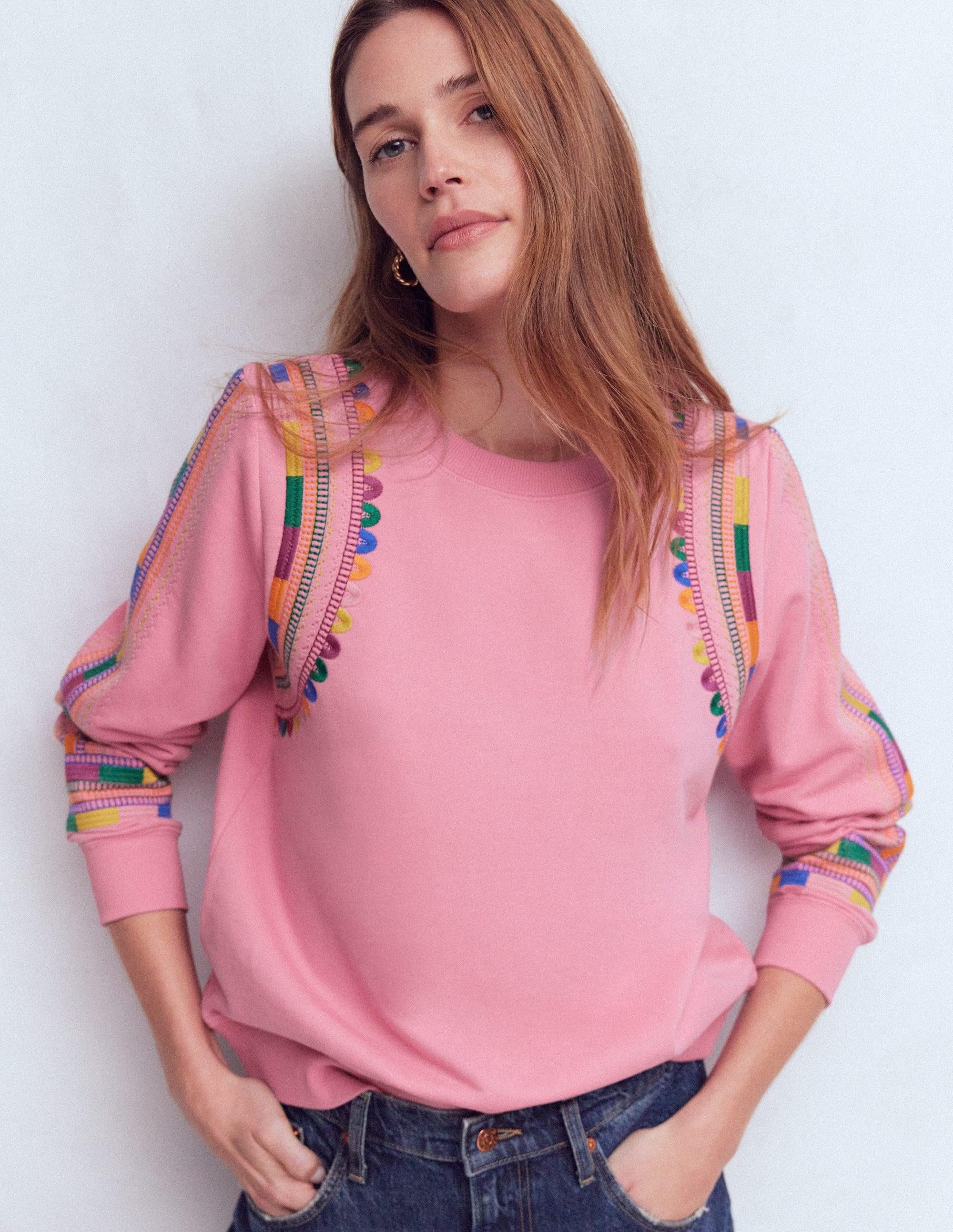 Boden Hannah Embroidered Sweatshirt in Pink | Lyst