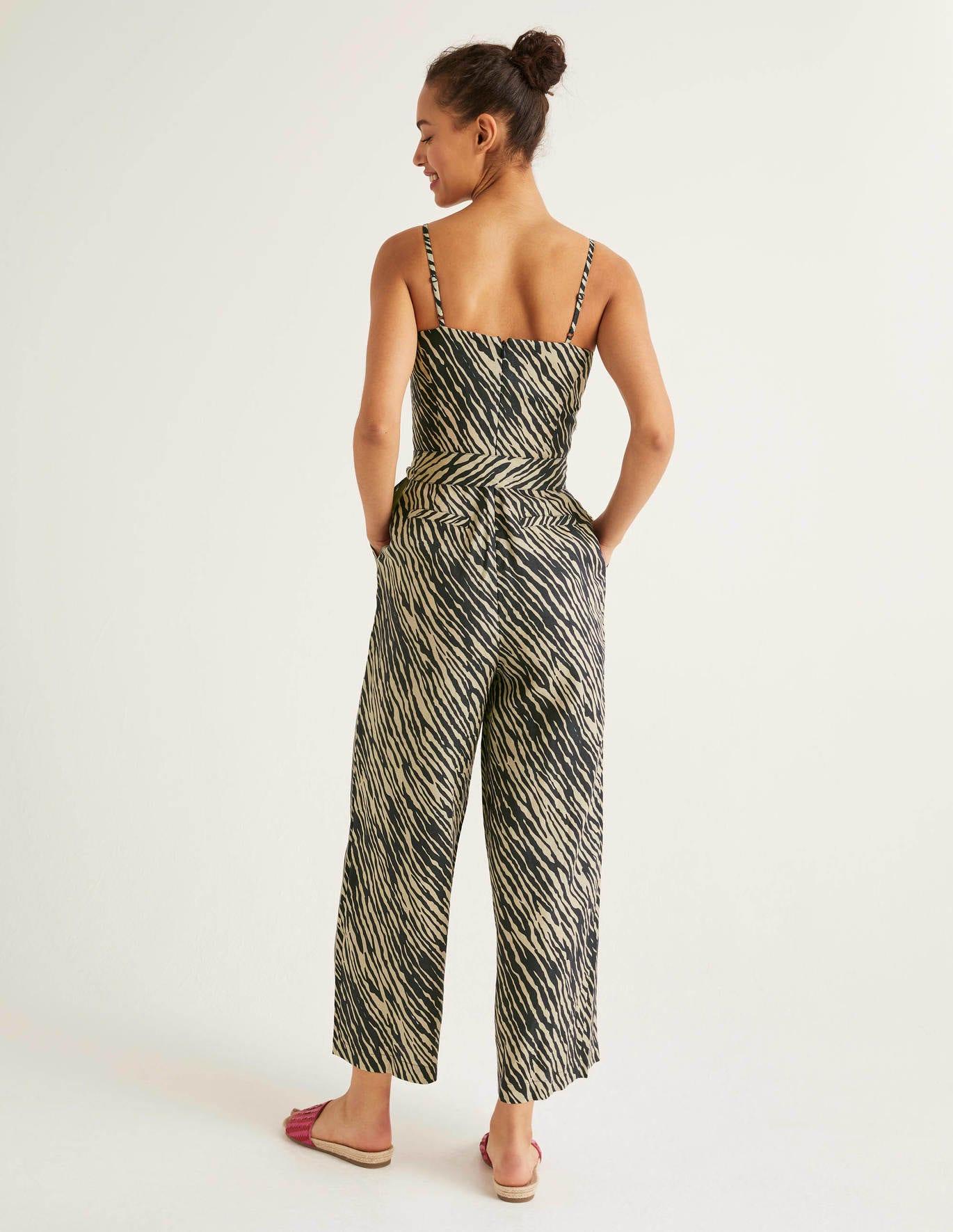 Boden Colette Linen Jumpsuit Animal in Natural - Lyst