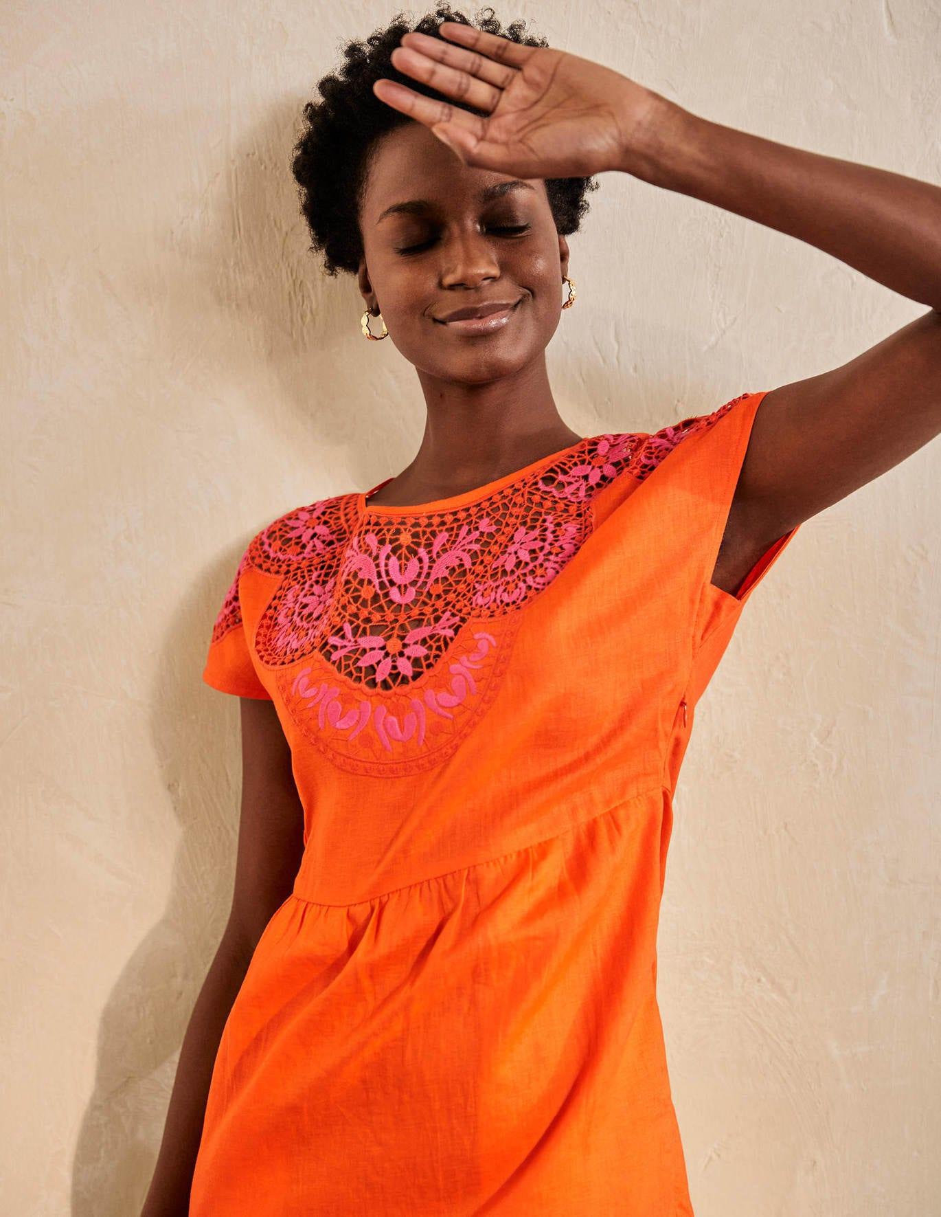 Boden Fleur Embroidered Linen Dress in 