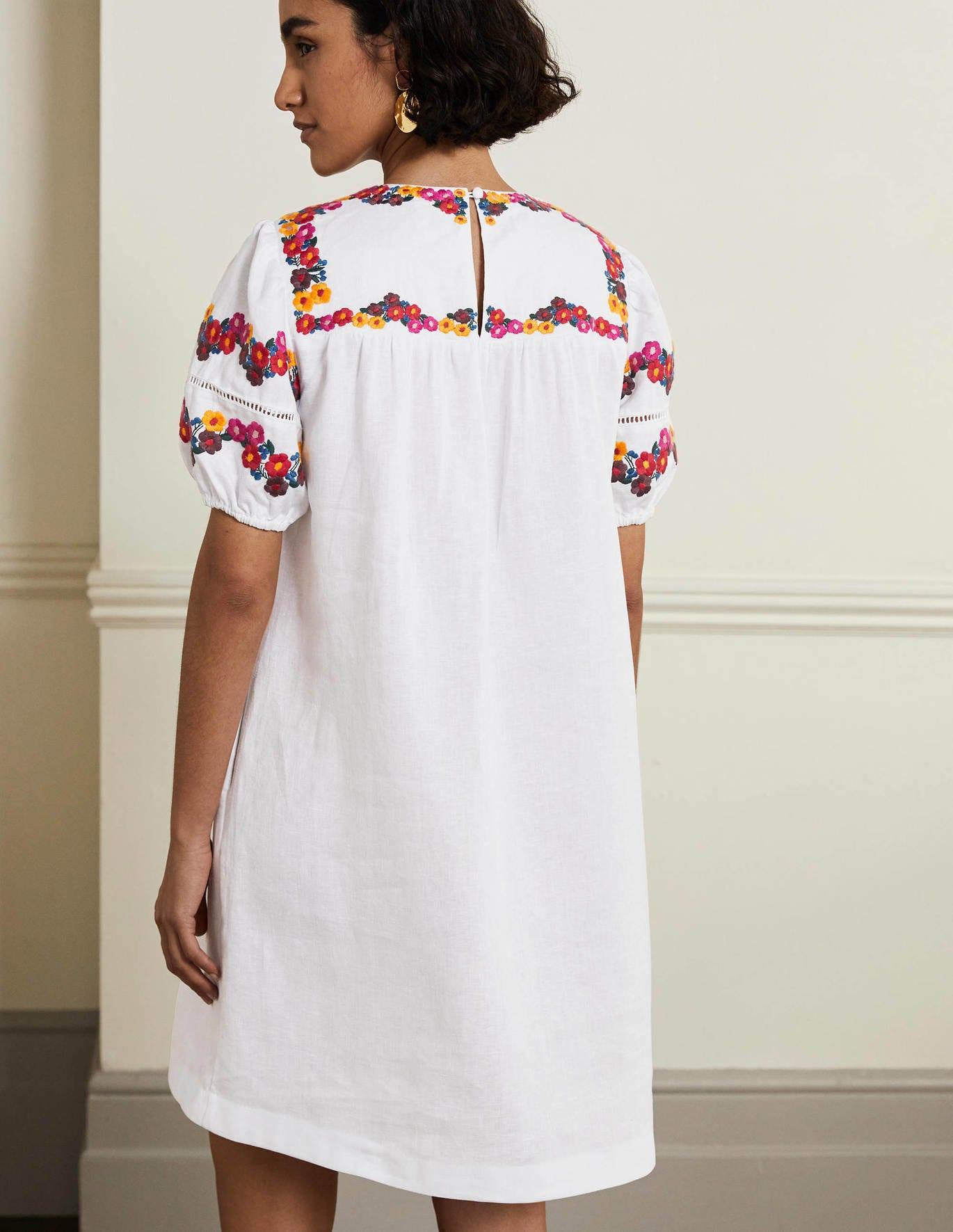 Save 20% Boden Embroidered Linen Shift Dress in White Womens Dresses Boden Dresses 
