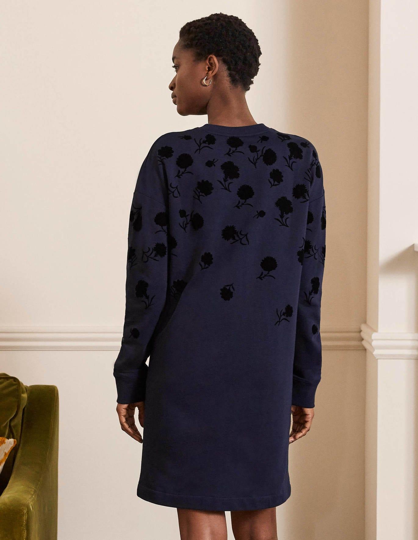 Boden Jasmine Sweatshirt Dress / Embroidery in Blue