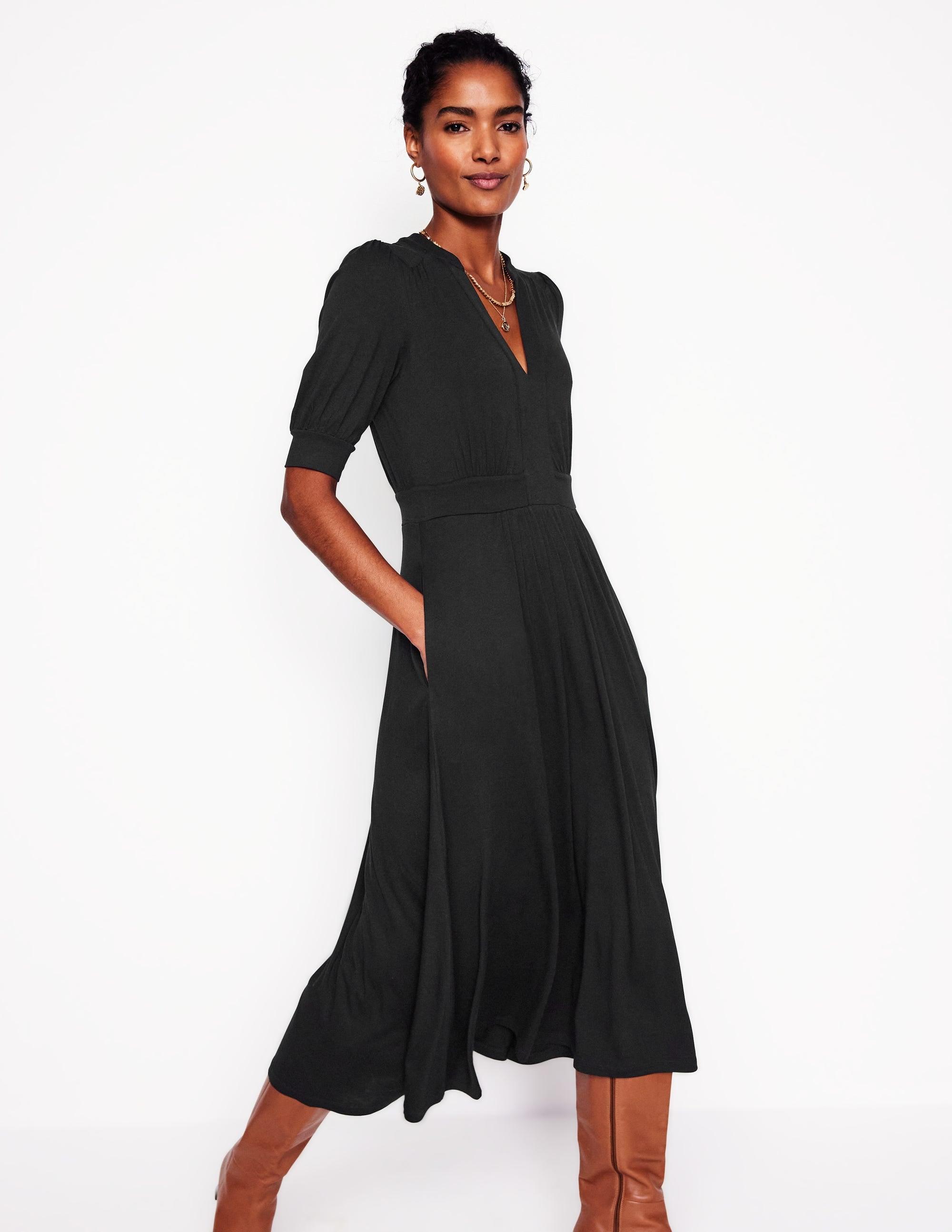 Boden Lily Jersey Midi Tea Dress in Black | Lyst