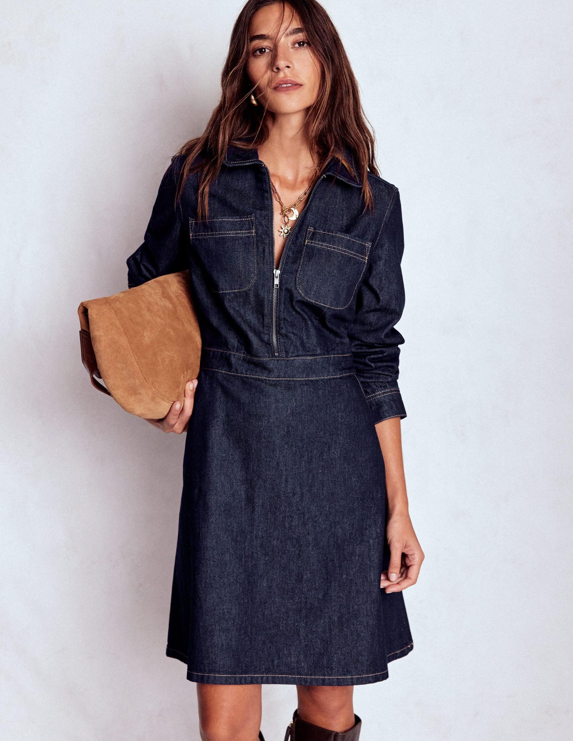 Boden Flippy Denim Short Dress in Blue