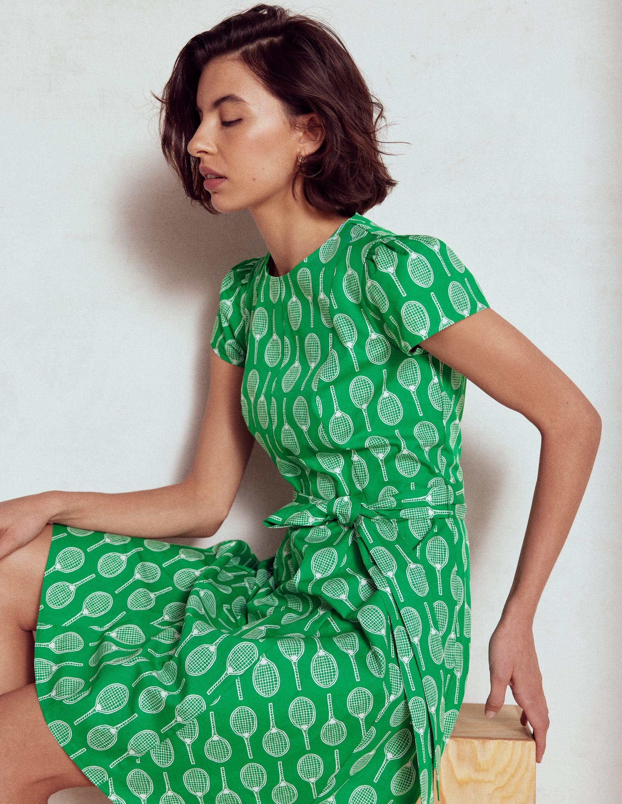 Boden Imo Cotton Godet Short Dress-Rich Emerald, Tennis in Green