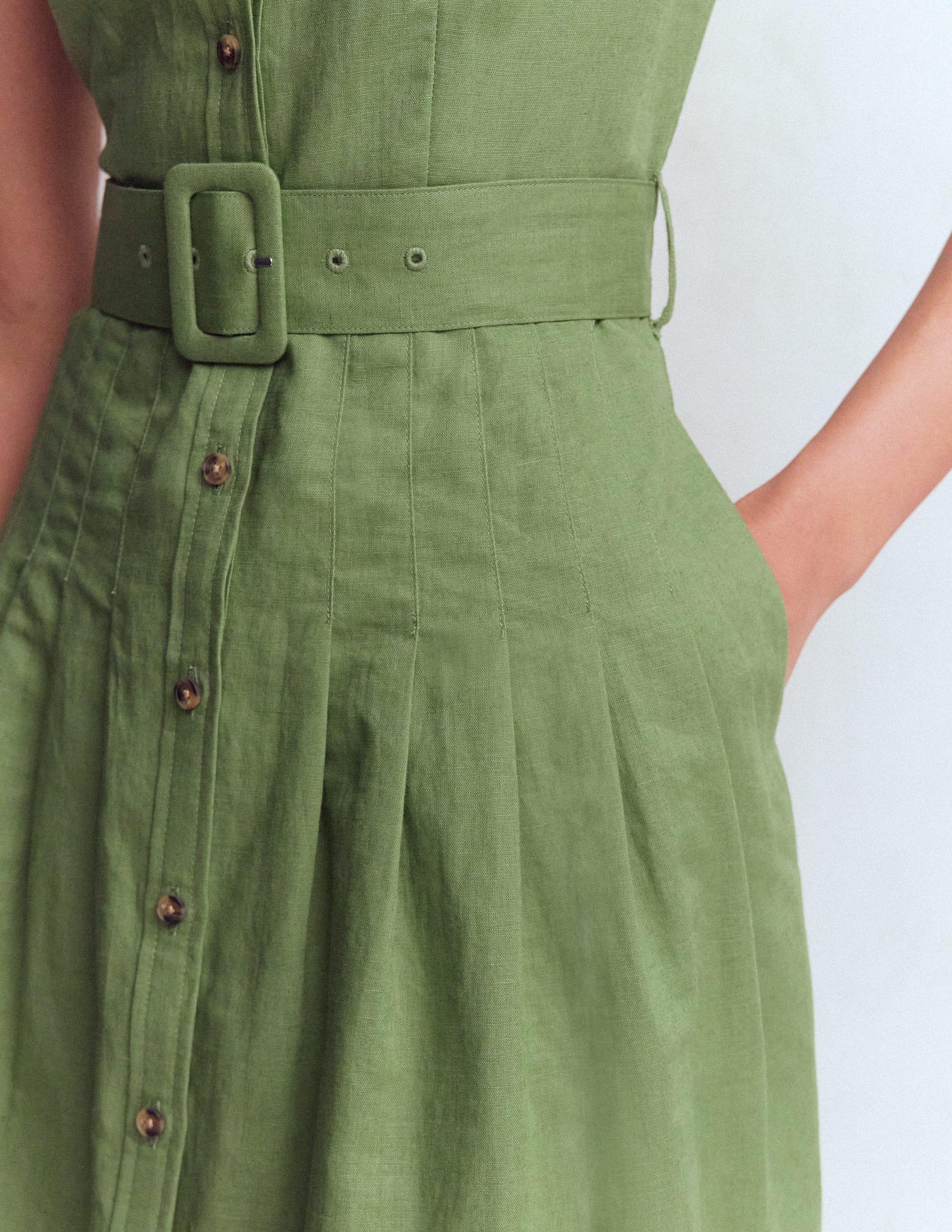 Boden Arabella Short Linen Dress in Green | Lyst