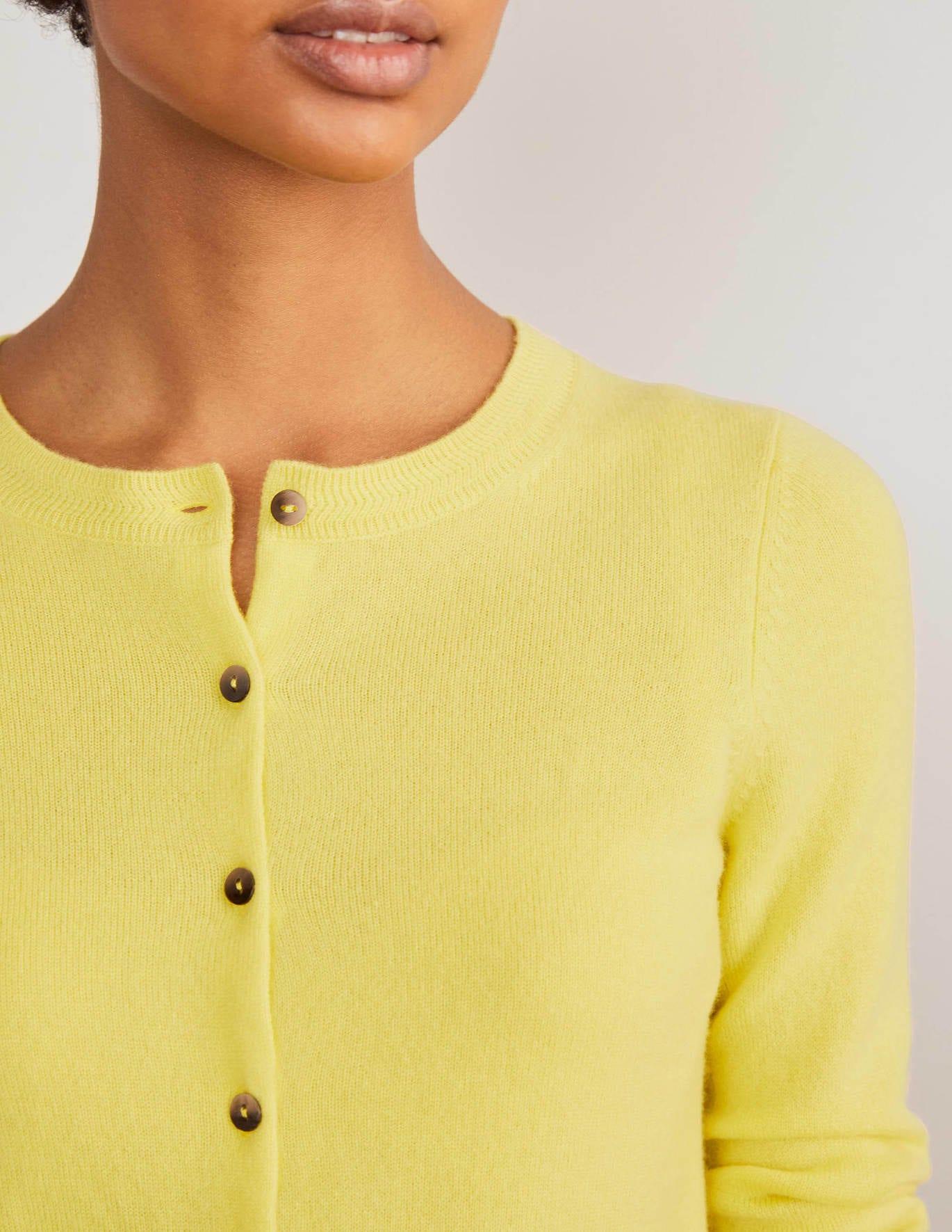 Boden Cashmere Crew Cardigan Pineapple in Yellow Lyst