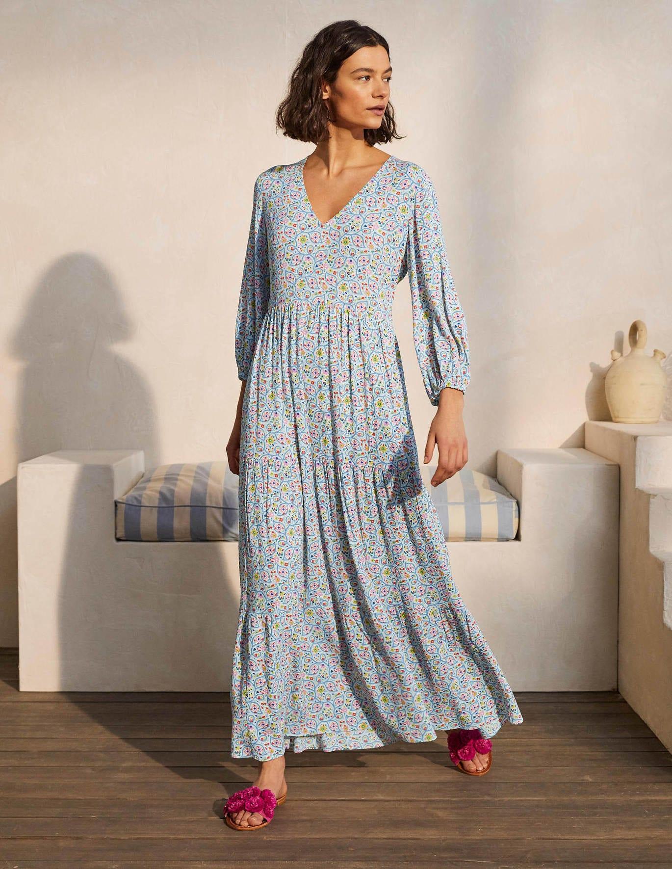 Boden Blouson Sleeve Maxi Dress , Leafy 