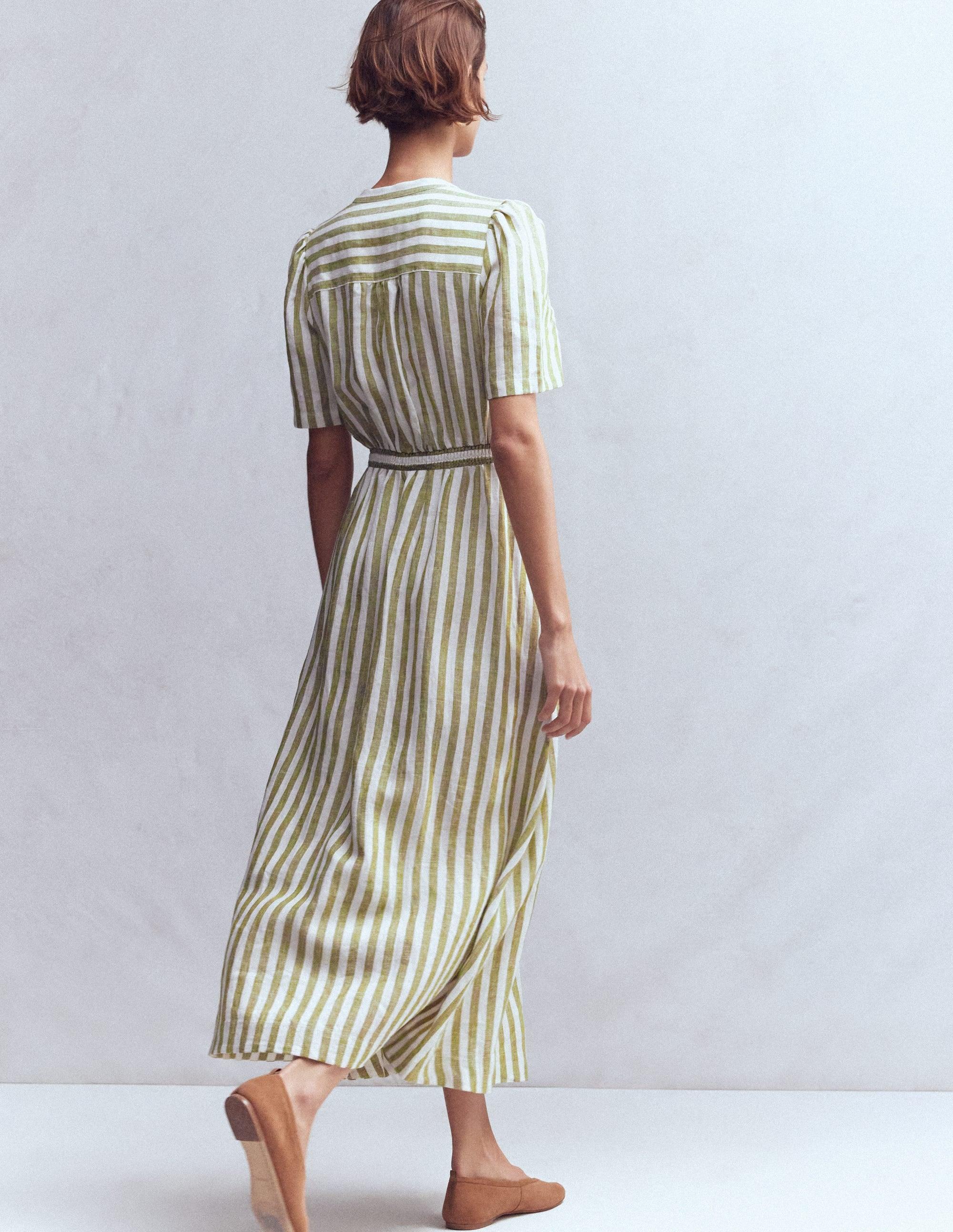 Boden Ivy Linen Midi Dress- Ivory Stripe in Brown | Lyst