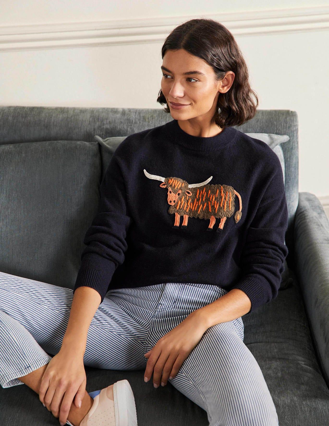 Boden Relaxed Embroidered Jumper Navy 