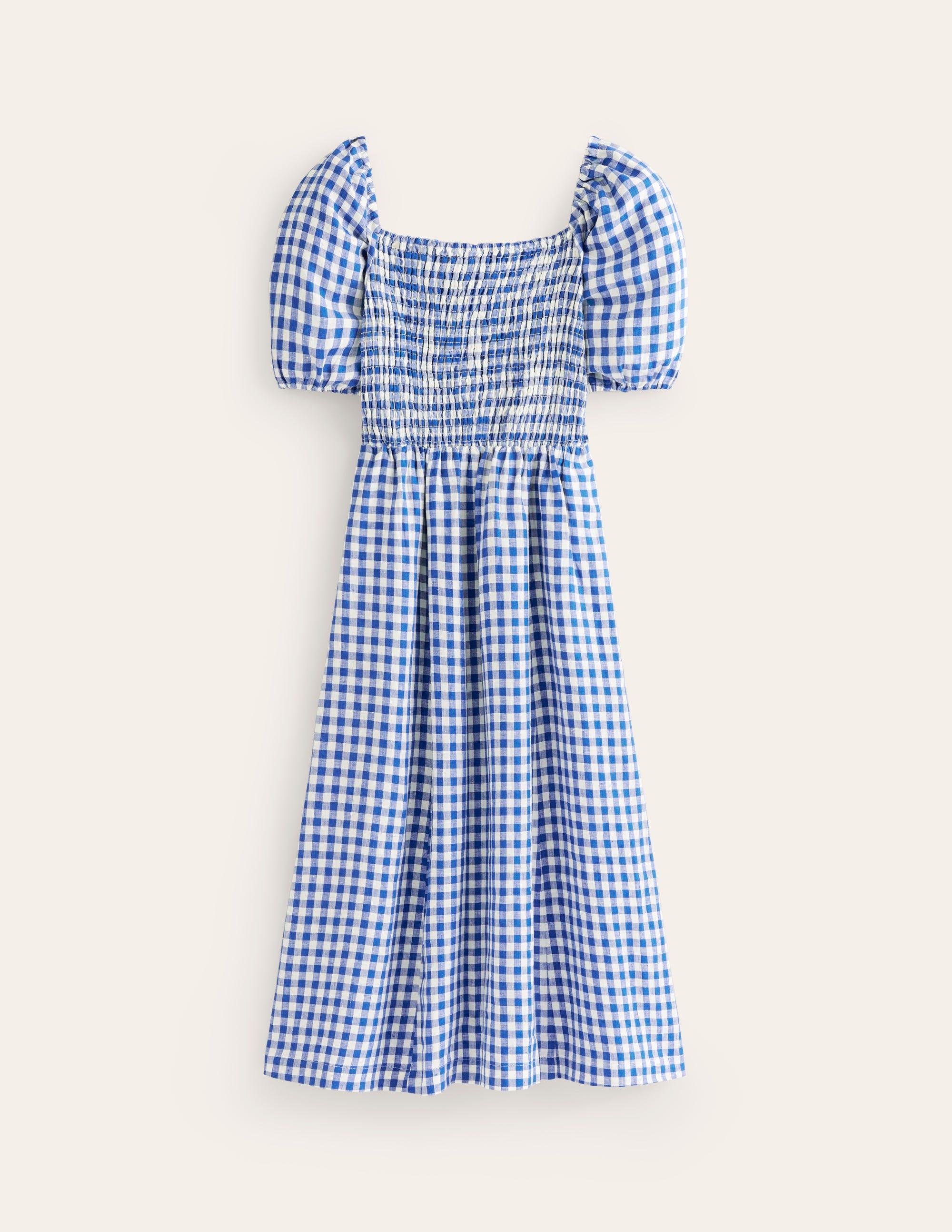boden smocked linen shirt dress Boden Sky Smocked Linen Midi Dress in Blue
