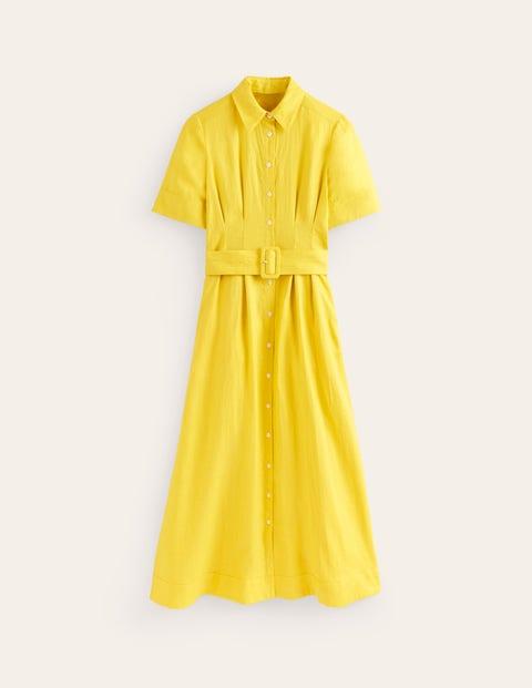 chinese dress ladies Halter Linen Dress-Buttermilk Yellow