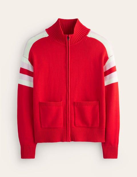 Boden Knitted Zip up Cardigan Flame Scarlett Ivory Stripe in Red Lyst UK