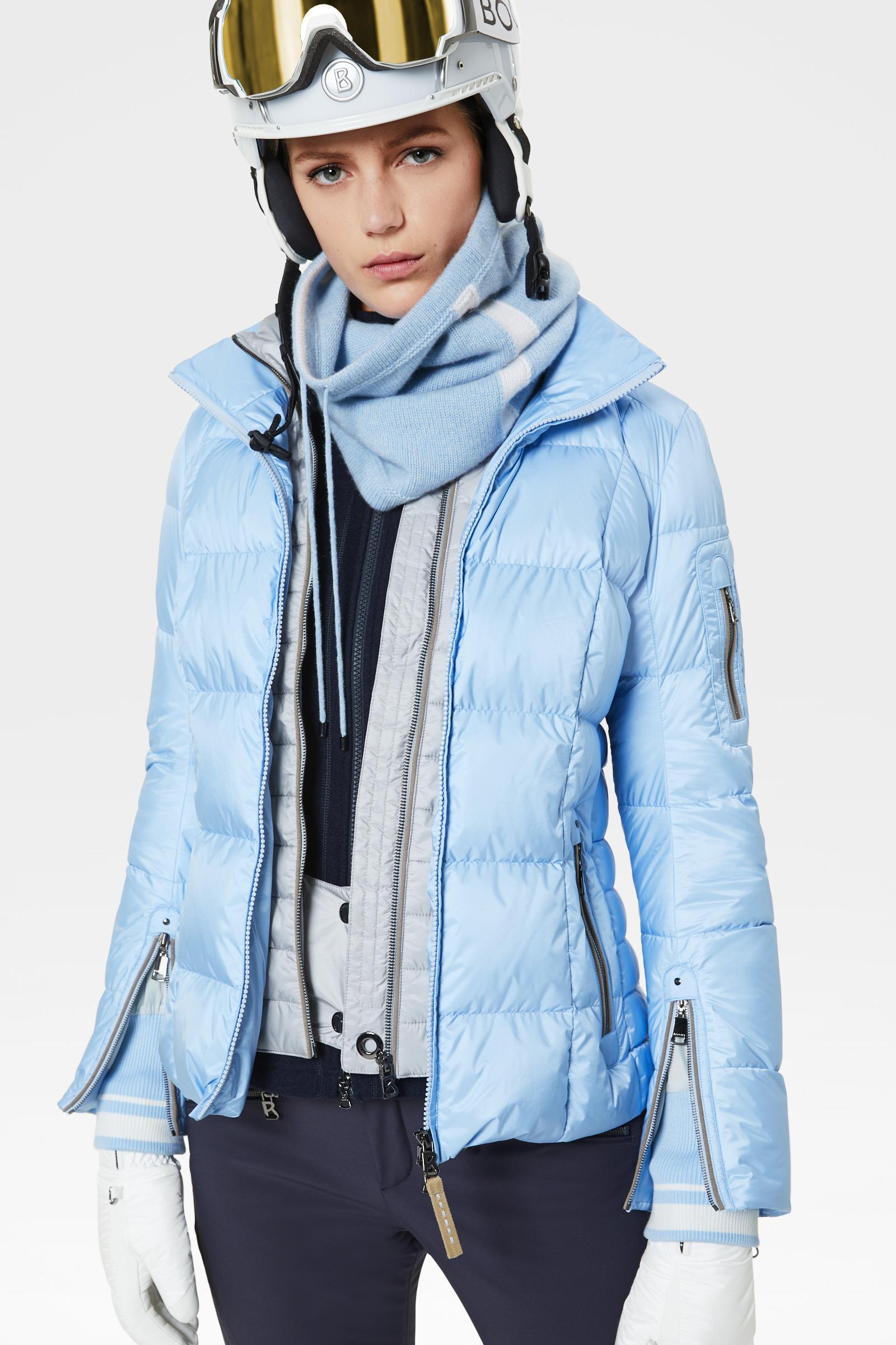 light blue ski jacket