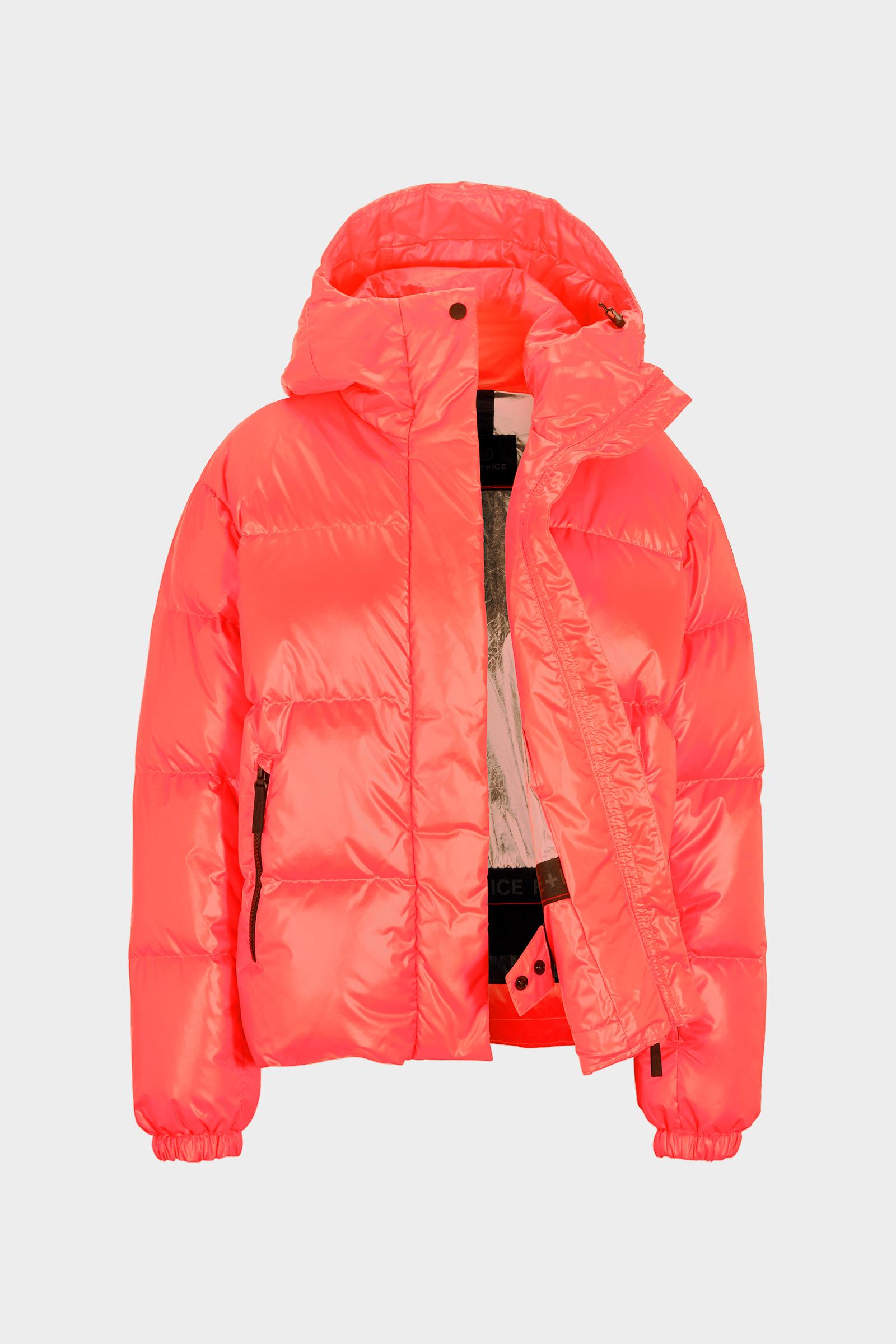 neon orange ski jacket