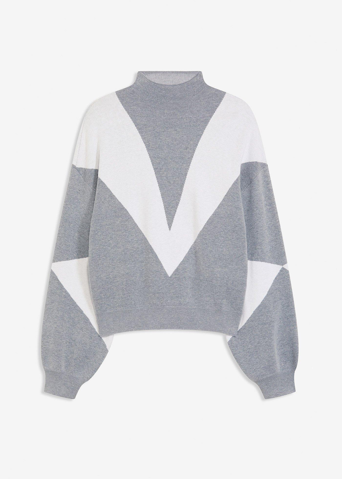 Bonprix Grauer Pullover Mit Spitze Damen-Strickwaren Von Bonprix