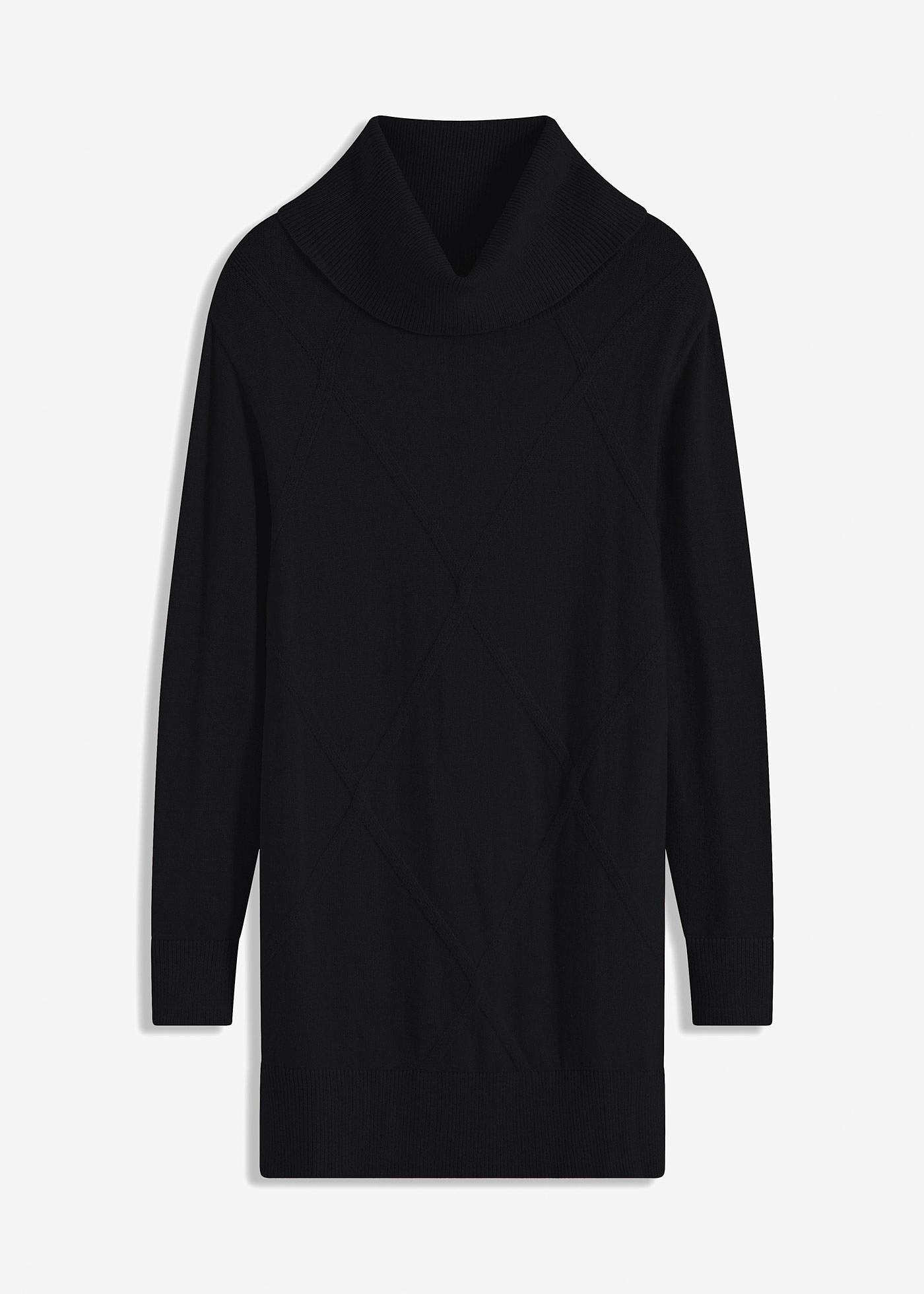 Rollkragen Pullover Schwarzer Longpullover Damen Rollkragen