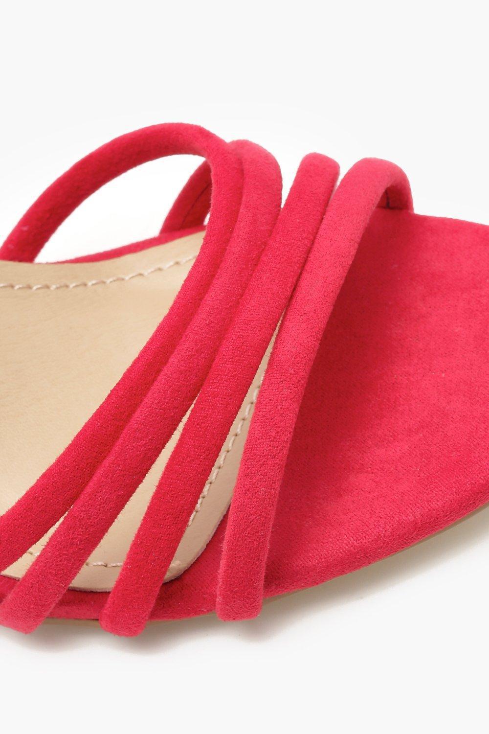 Boohoo Suede Strappy Low Block Heels in Red - Lyst