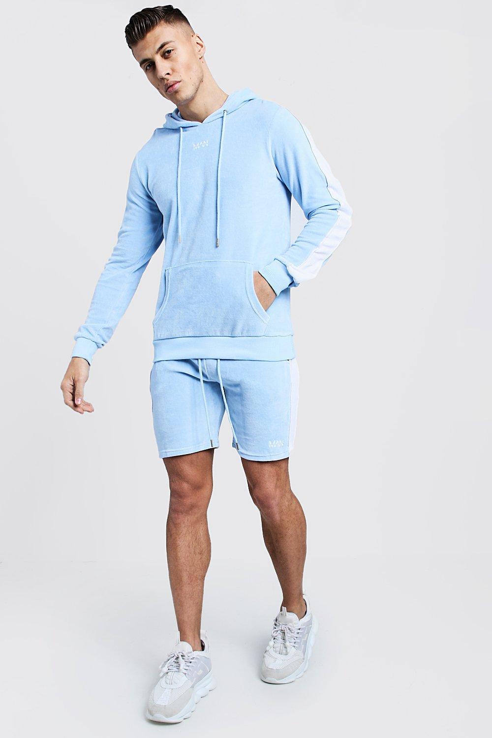 light blue velvet tracksuit