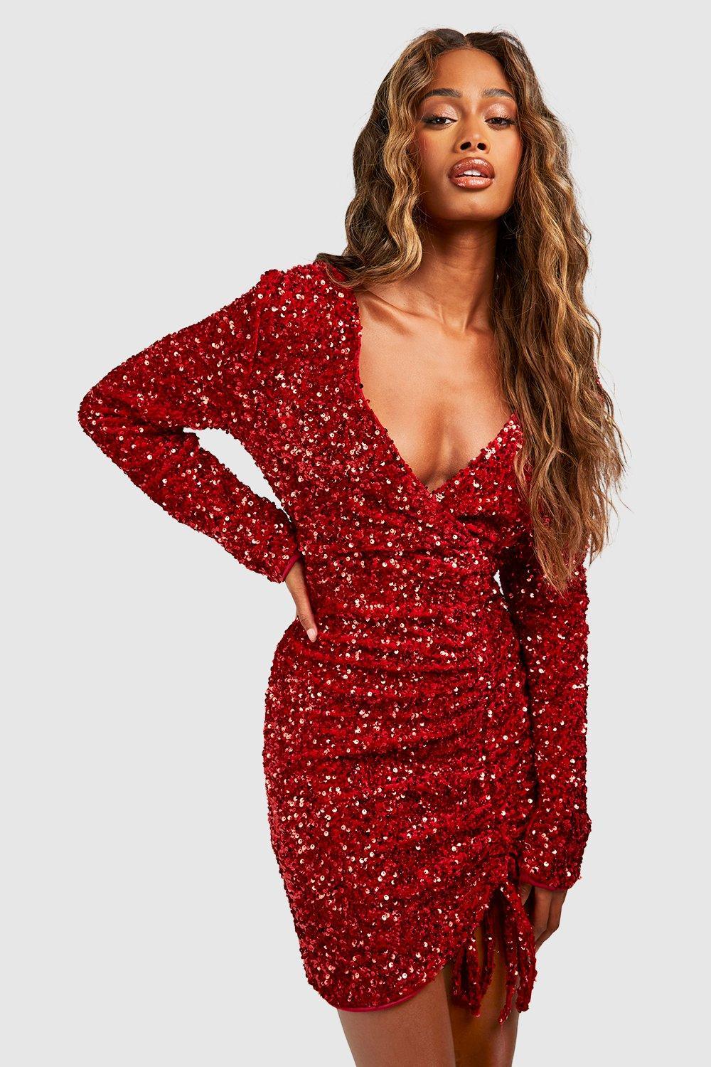 Boohoo red clearance sequin dress