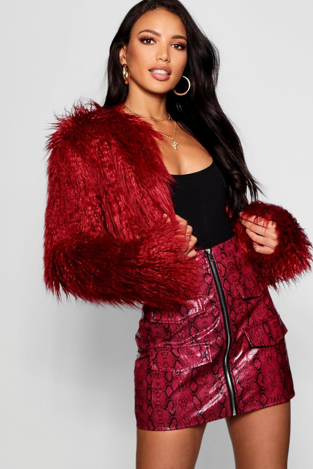 red mongolian fur jacket