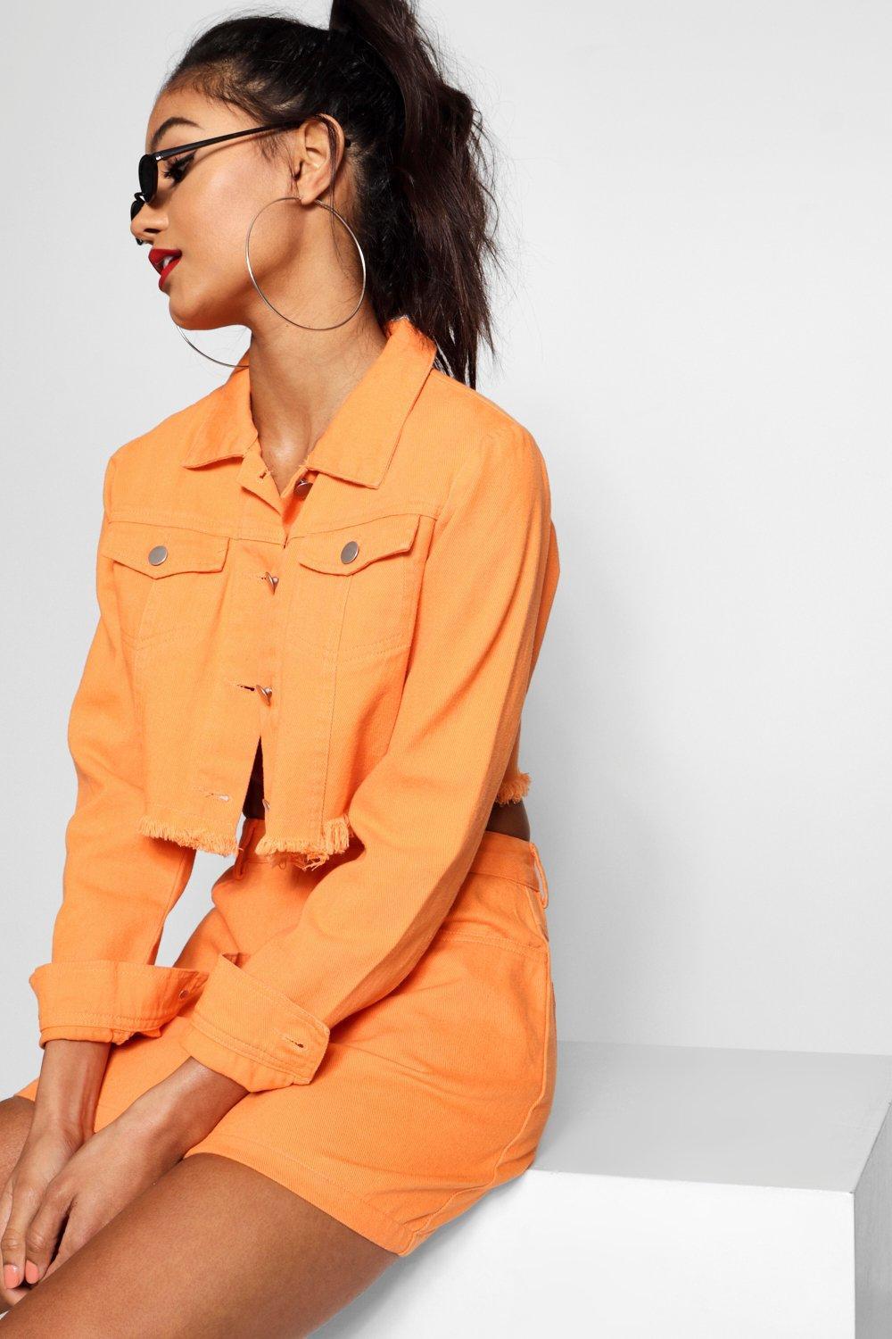 cropped orange denim jacket
