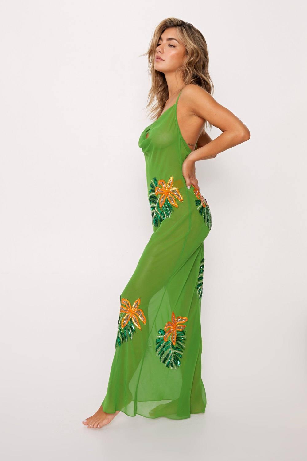 nasty gal emerald green dress Emerald Green Prom Dress with 3-D Flowers main image 1