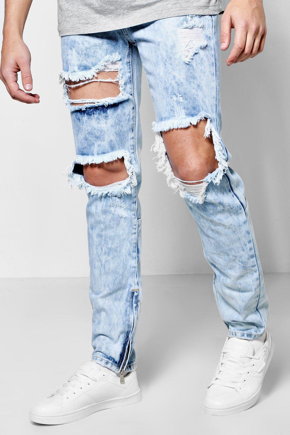 Boohoo Denim Skinny Fit Rigid Acid Wash Ripped Jeans in Pale Blue (Blue)  for Men - Lyst