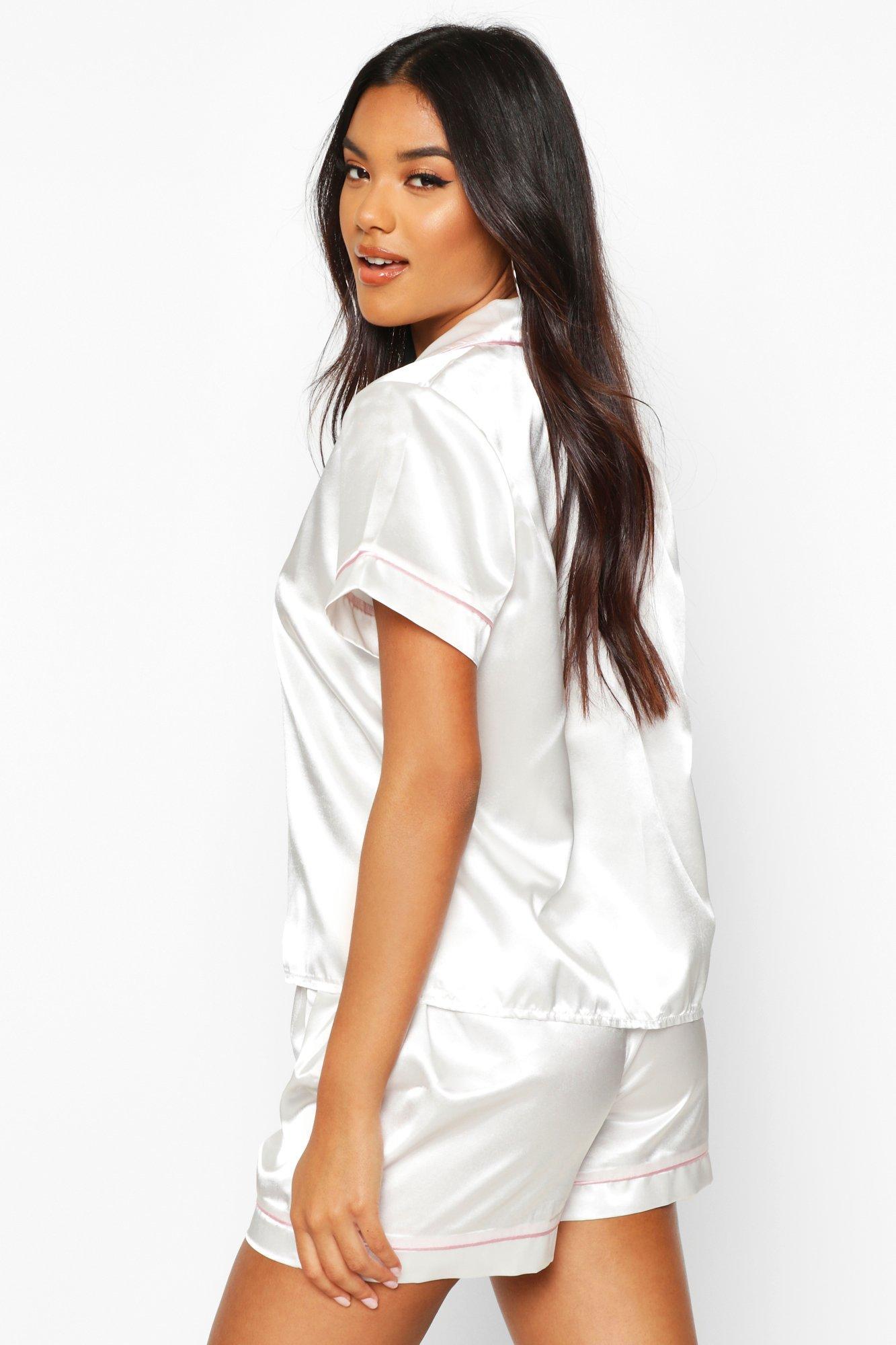 Boohoo Satin Pj Short Set With Contrast 