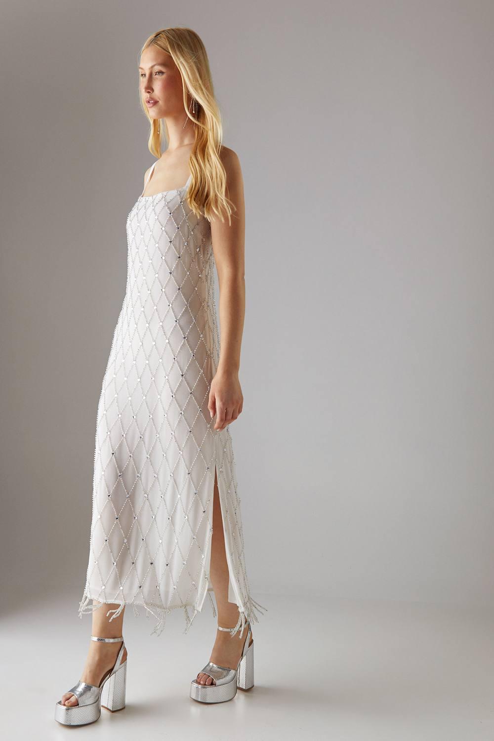 strappy embellished midi dress Lilac Coast Muse Sequin Strappy Embellished Midi Dress