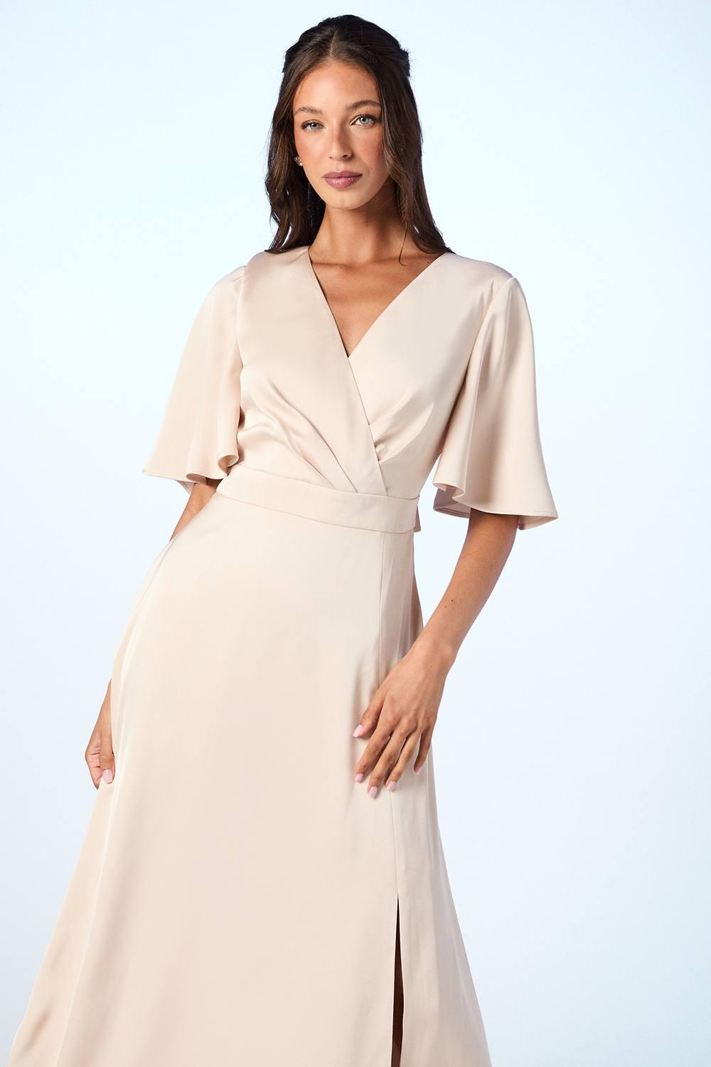 satin angel sleeve dress Black KarenMillen Satin Angel Sleeve Woven Maxi Dress