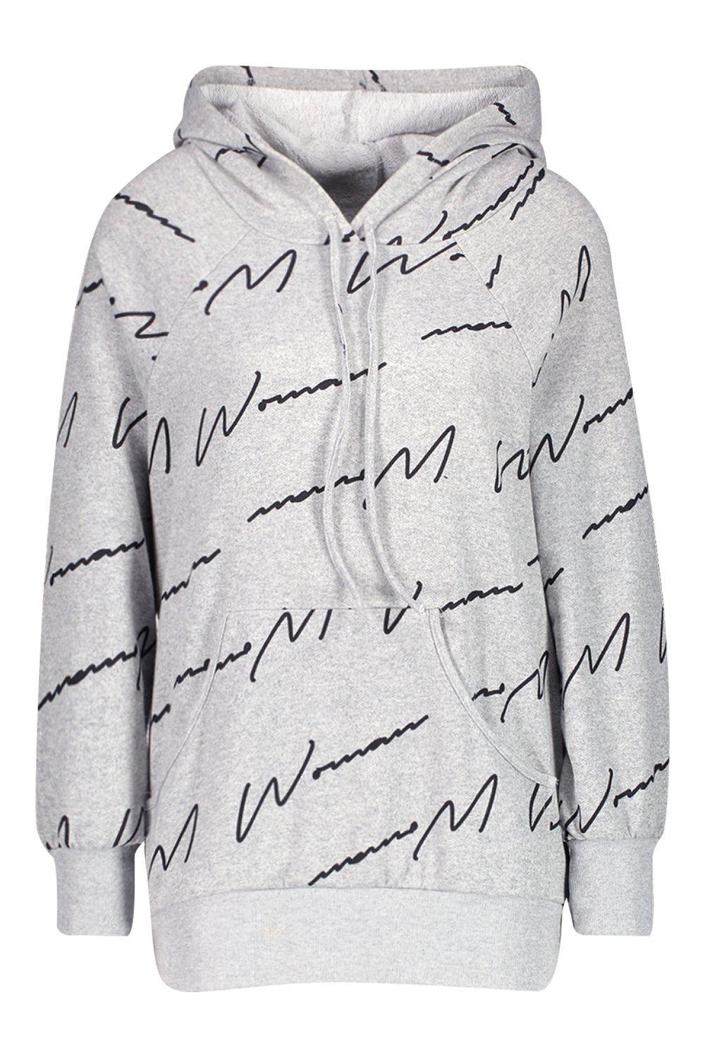 Woman script all over print oversized hoodie Outlet