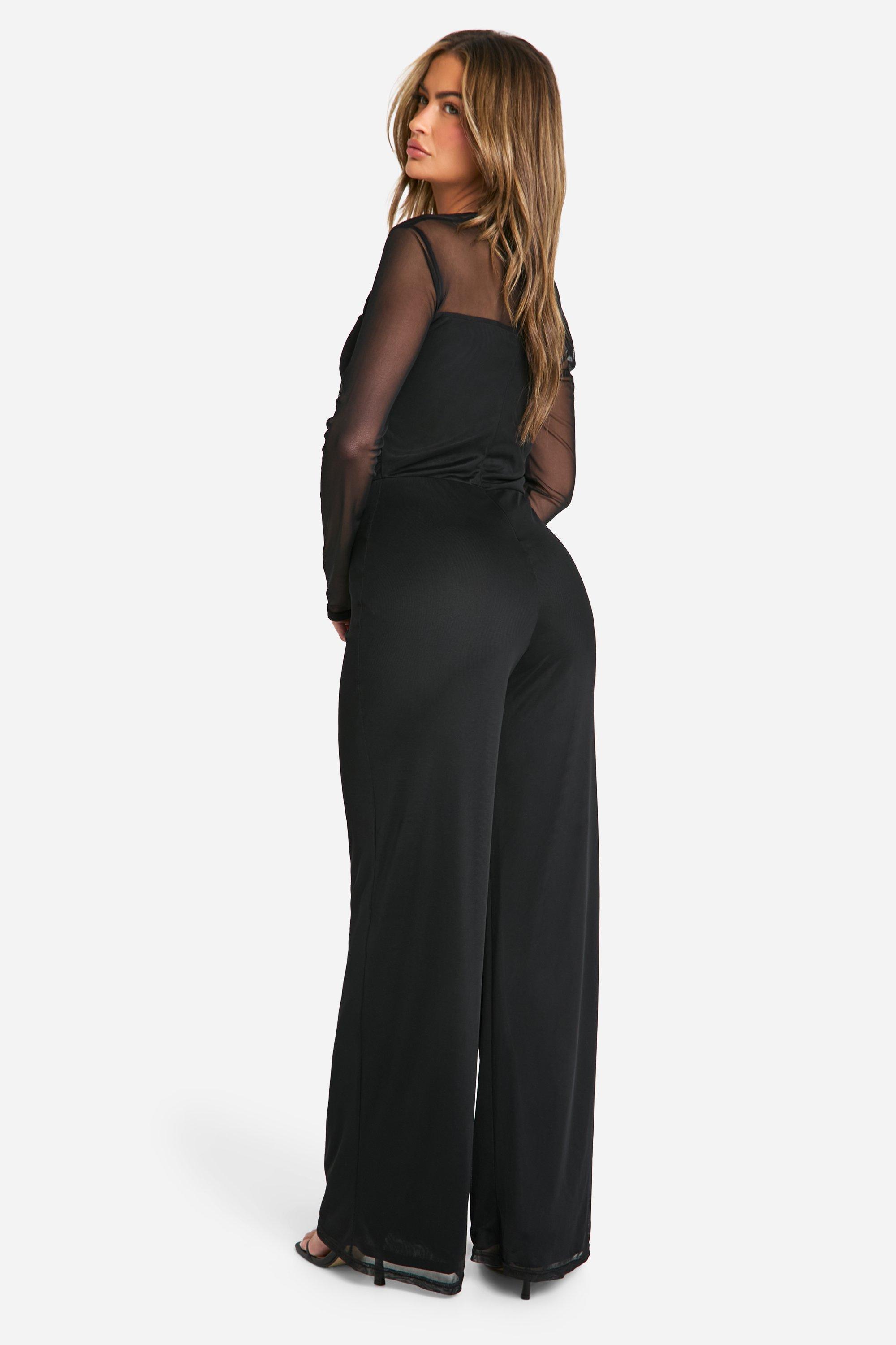 Boohoo Mesh Long Sleeve Cut Out Jumpsuit in Black Lyst