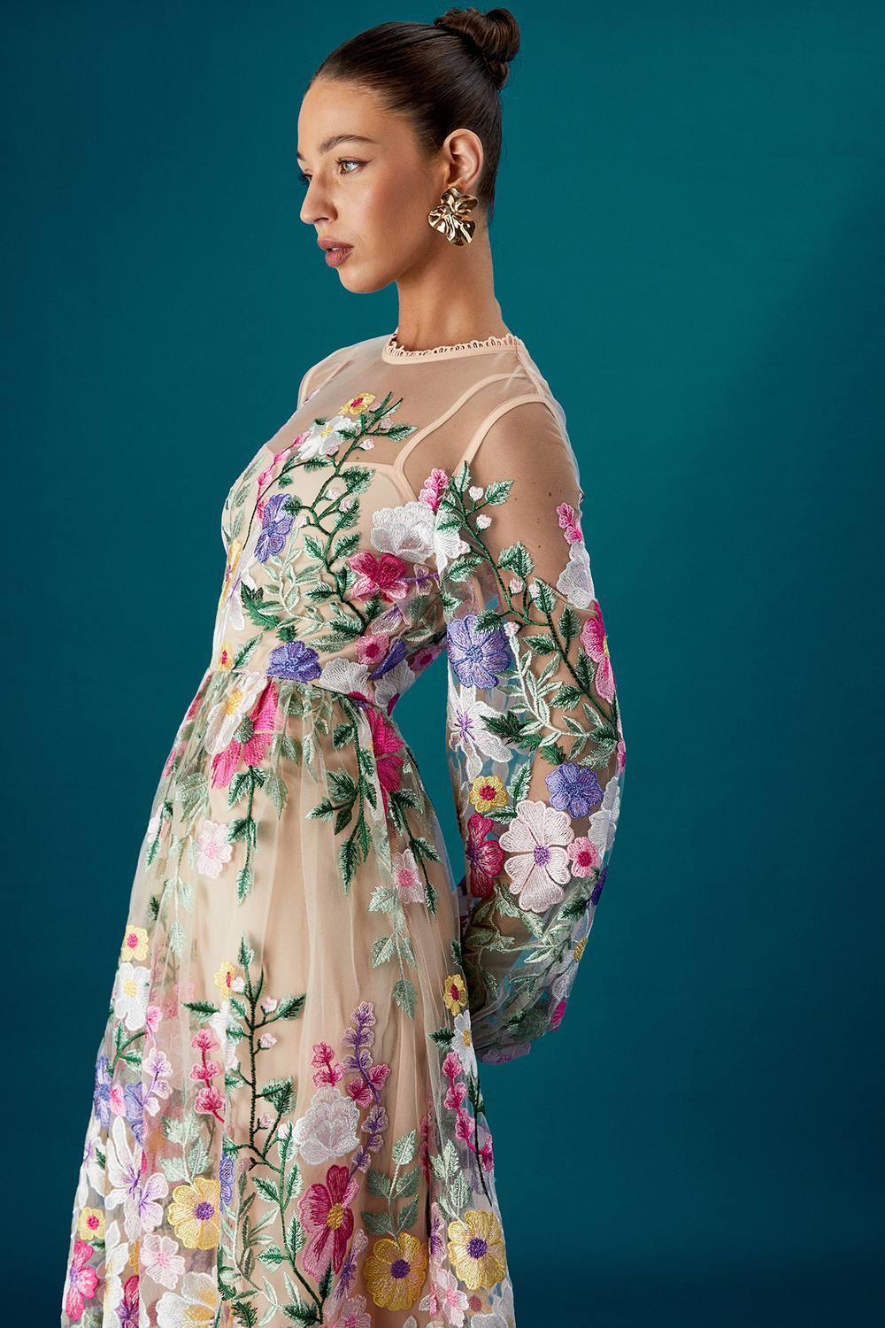 coast all over embroidered maxi dress Coast Women's Muse Long Sleeve Embroidered Maxi Dress | Size: 6