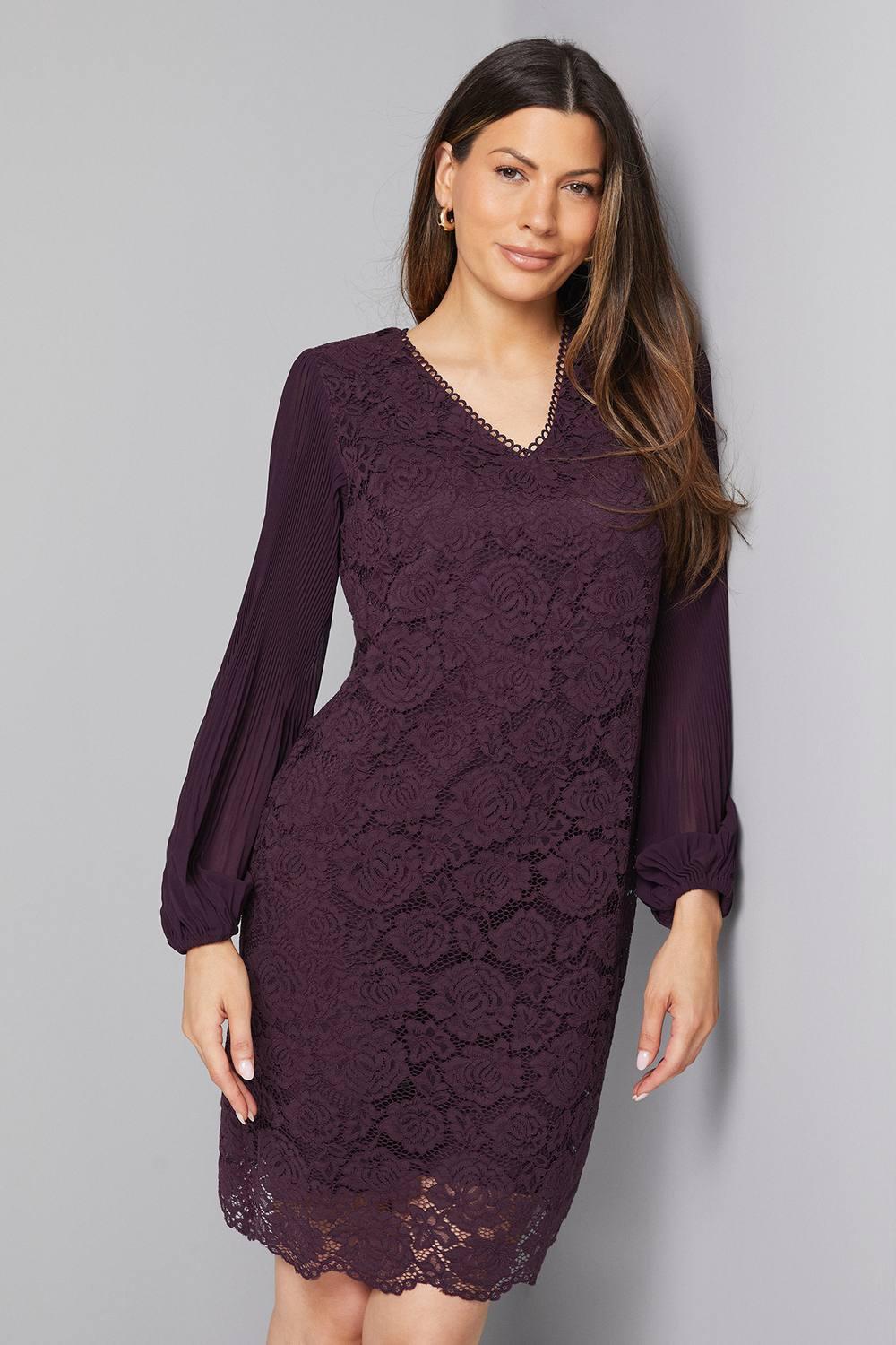 Wallis Occasion Lace Pleat Sleeve Shift Dress in Purple | Lyst