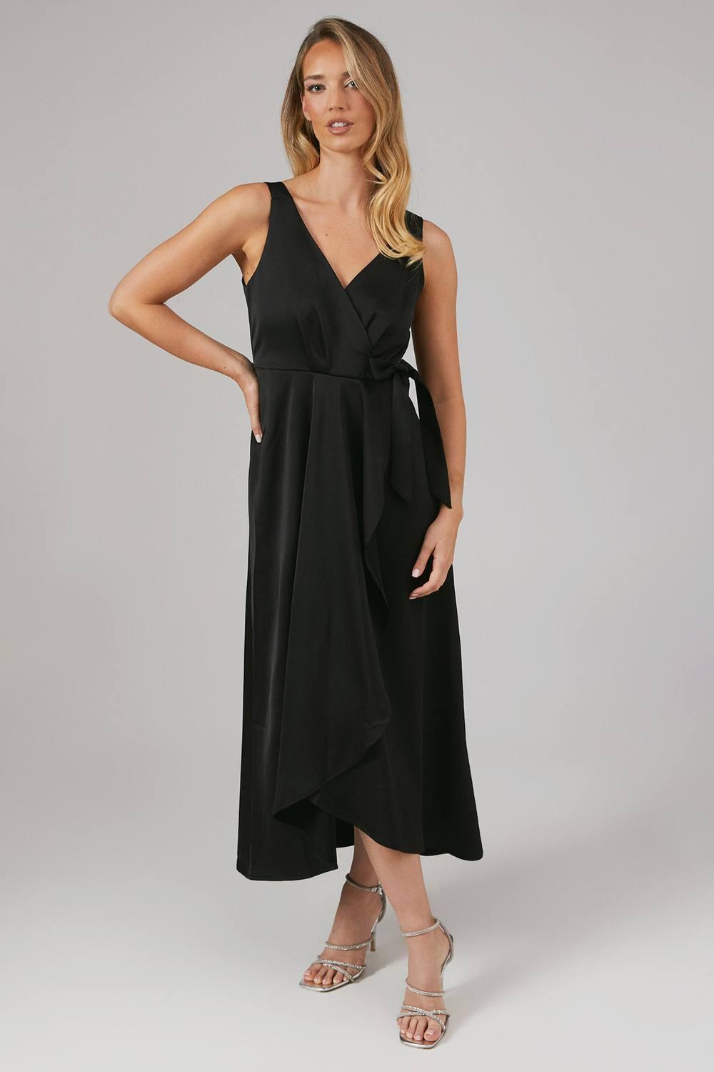 Oasis Wrap Top Satin Bridesmaid Midaxi Dress in Black | Lyst Oasis Wrap Top Satin Bridesmaid Midaxi Dress in Black | Lyst