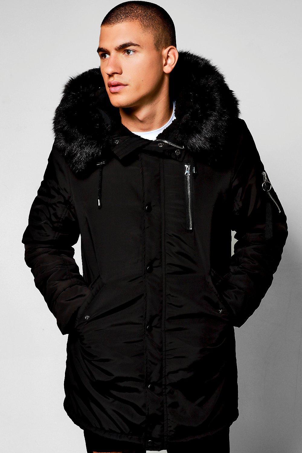 BoohooMAN Ma1 Parka With Faux Fur Hood in Black for Men | Lyst