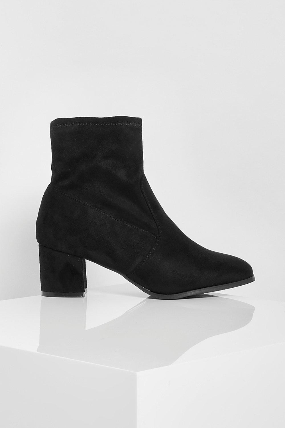 low block heel sock booties