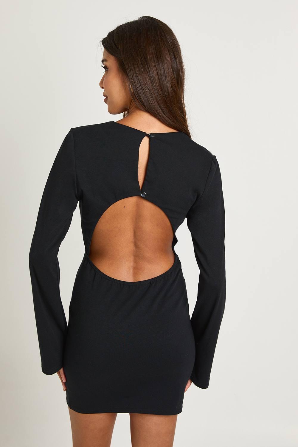 Boohoo V Neck Long Sleeve Mini Dress in Black | Lyst