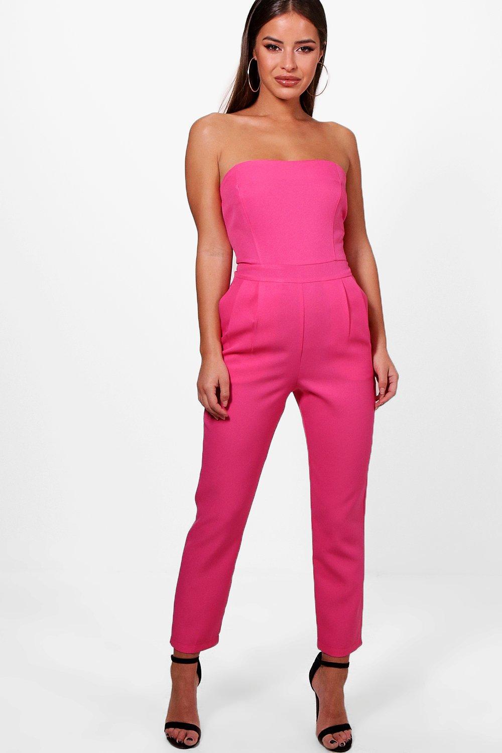 Boohoo Synthetic Petite Bandeau Tailored Jumpsuit in Hot Pink (Pink) - Lyst