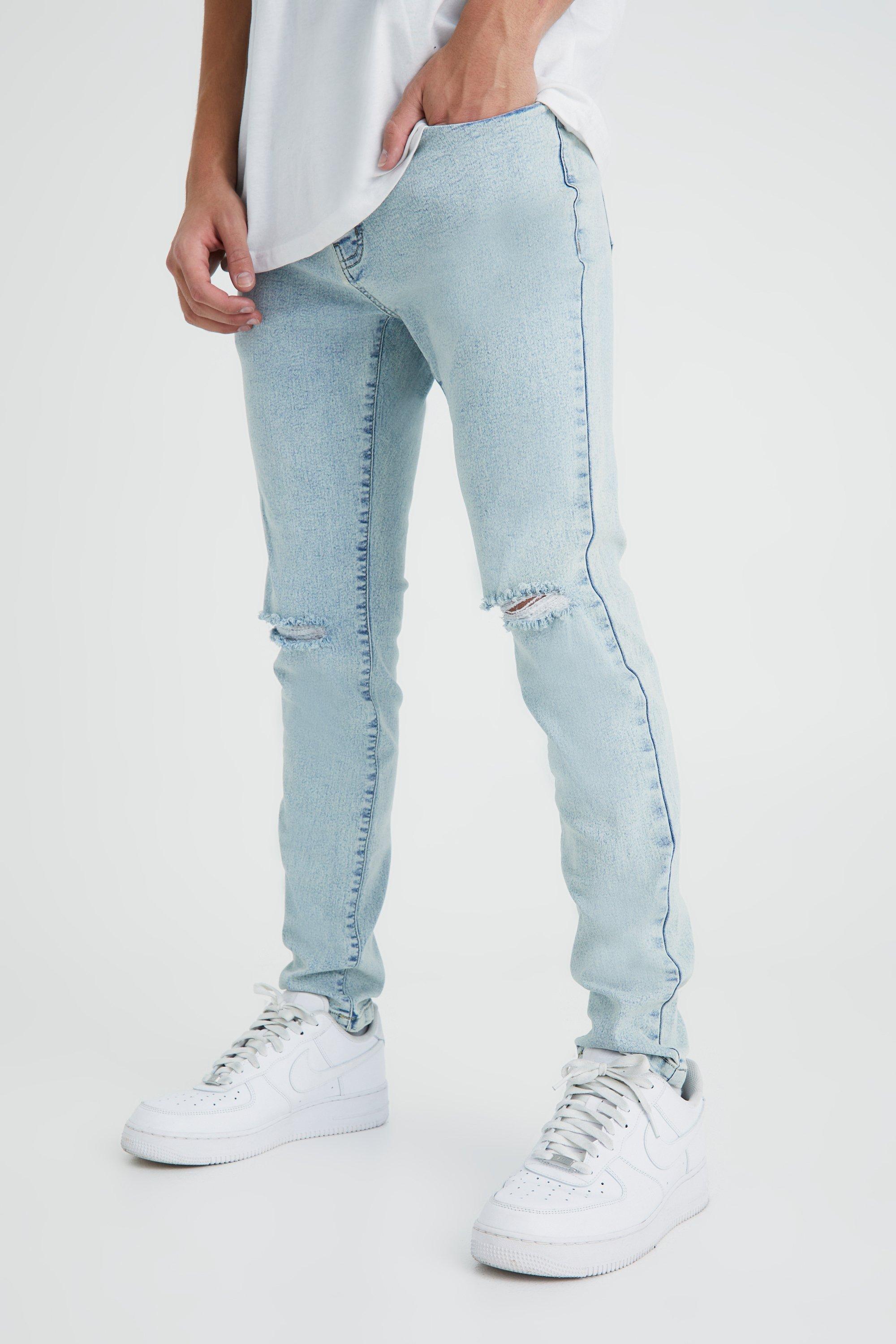 Boohoo Skinny Jeans With Slash Knee in Blue