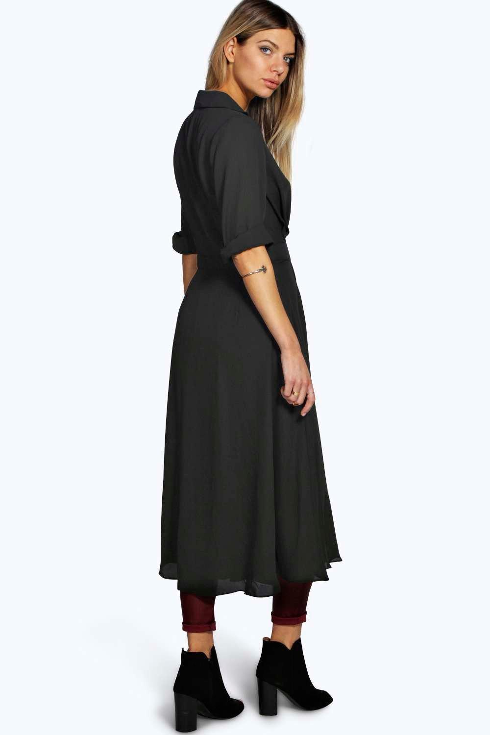 plunge neck split maxi shirt