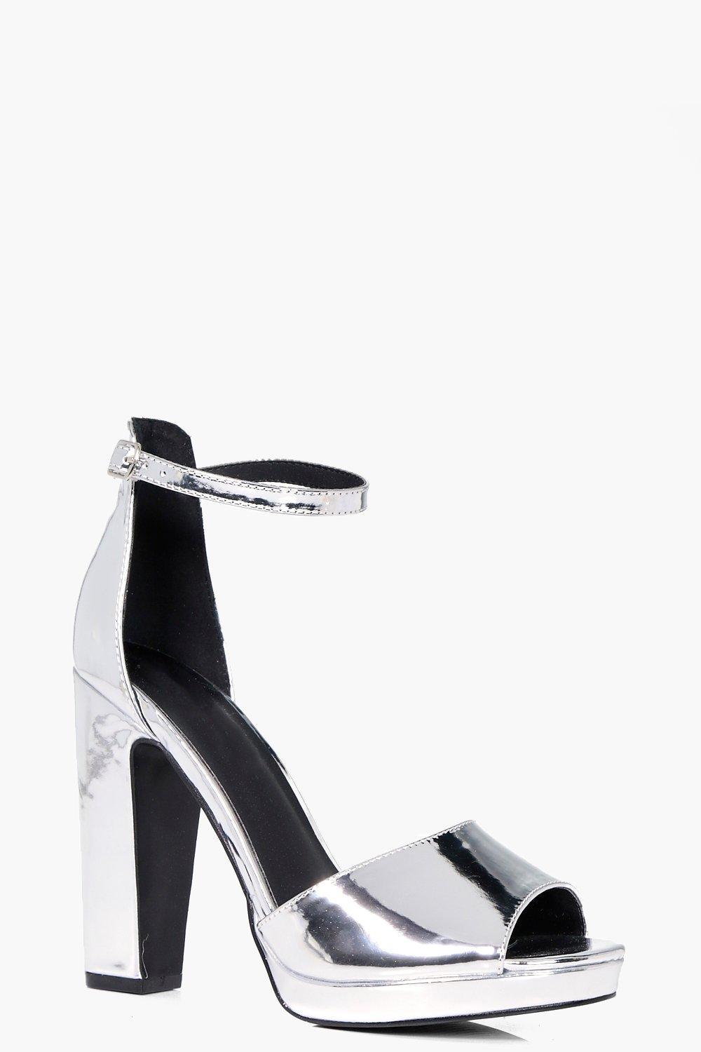 platform block heels silver