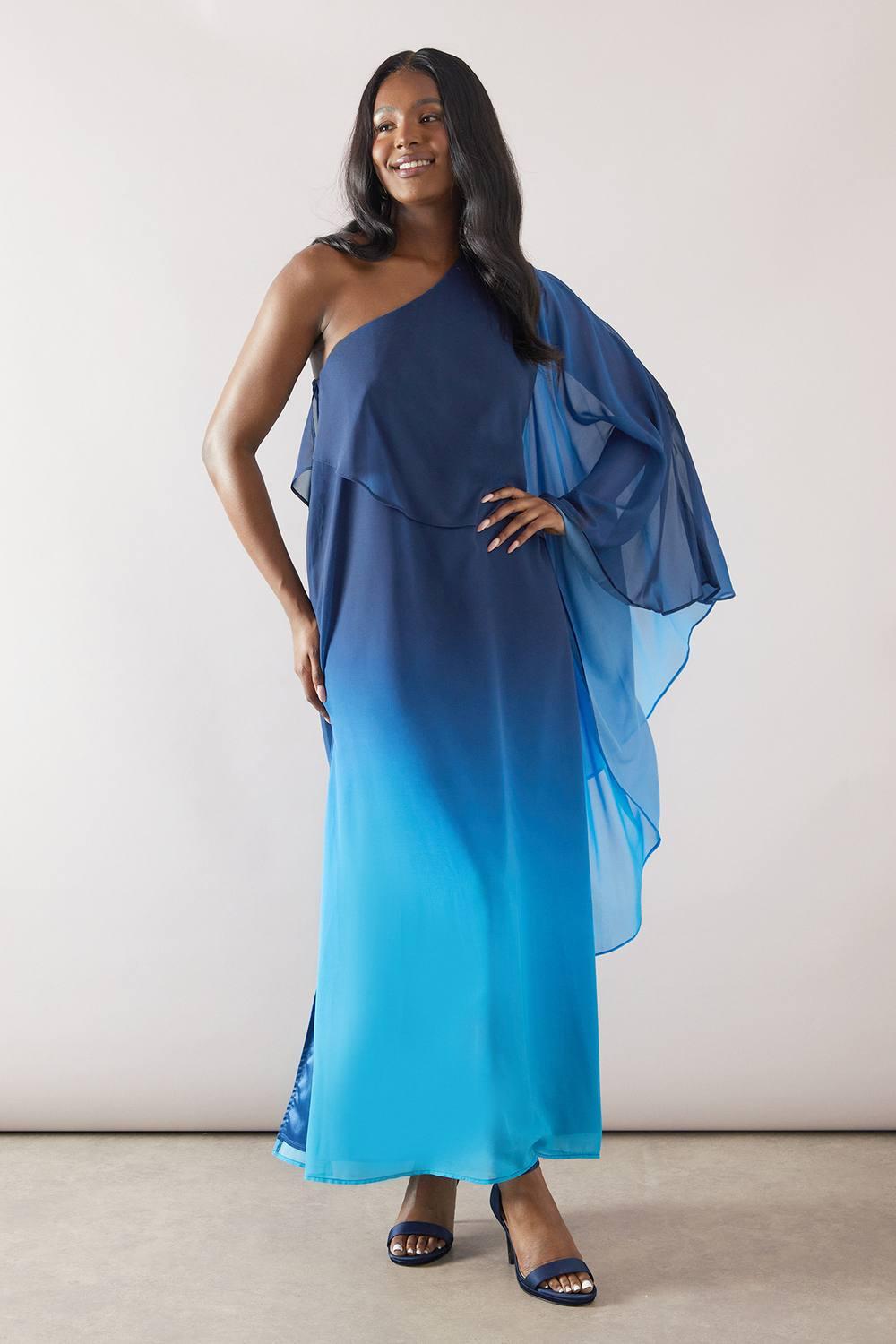blue ombre beach dress Three Piece Ombre Beach Wedding Dresses with Lace Crop Top AWD1444 main image 0