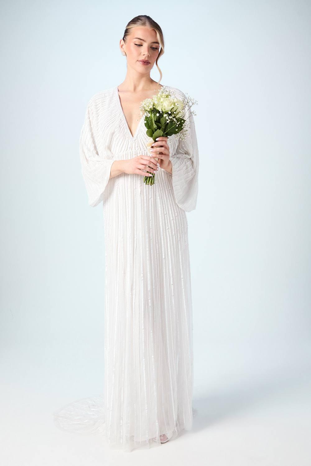 knee length dresses for ladies Barbara Long White Kimono main image 1