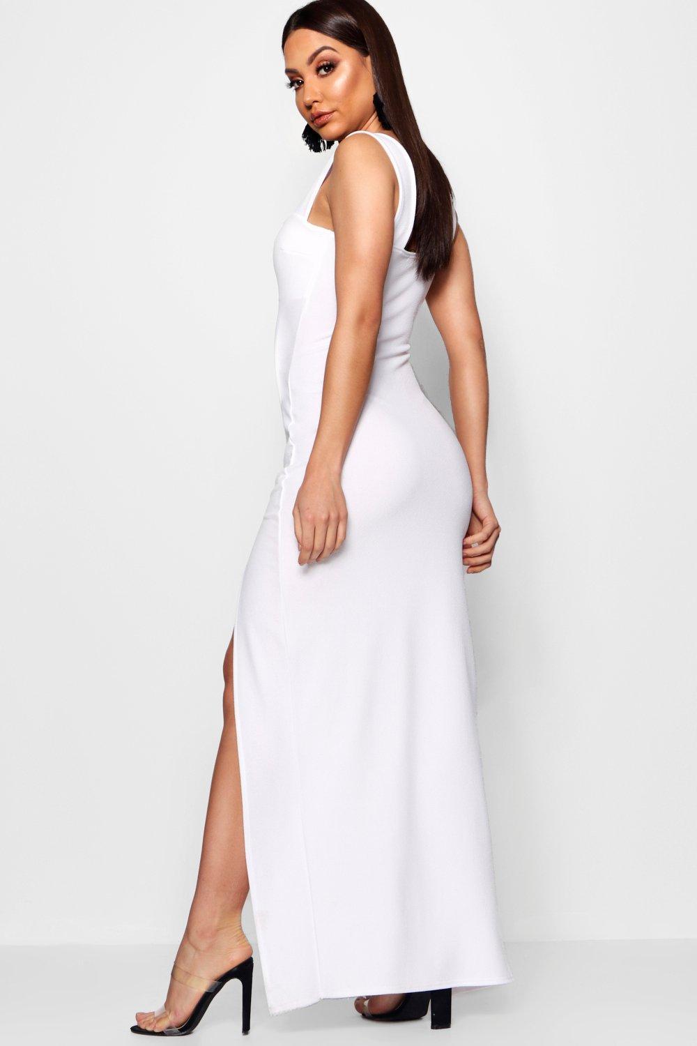 Boohoo Synthetic Womens Square Neck Tie Side Split Maxi Dress in Black - Save 24% - Lyst
