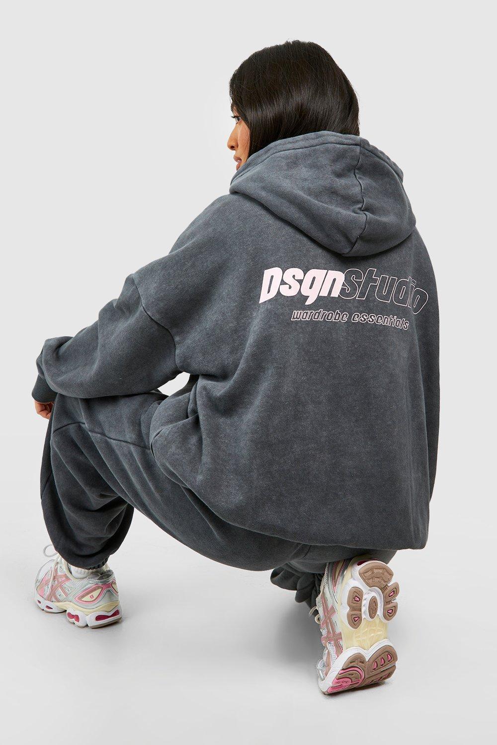 Boohoo Petite Dsgn Studio Acid Wash Back Print Tracksuit in Grey Lyst Canada