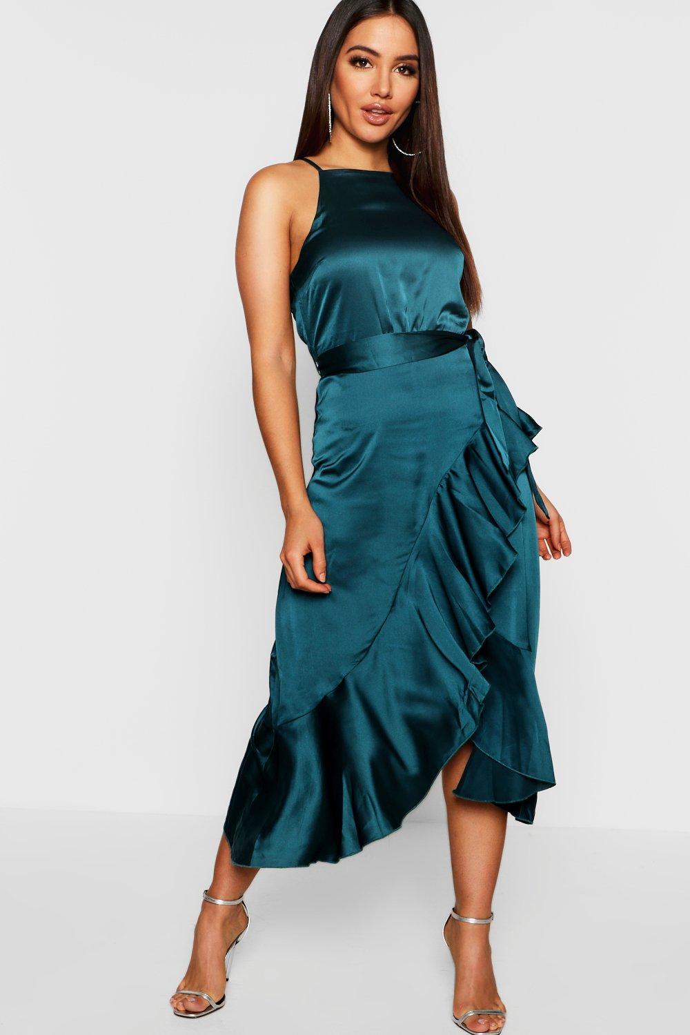 boohoo blue satin dress