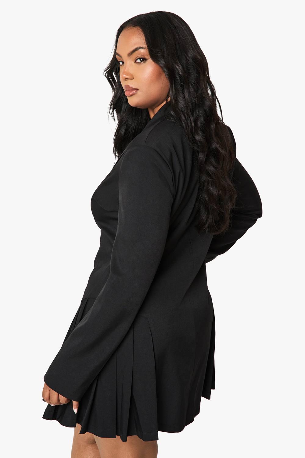blazer skater dress CurveWow Blazer Collar Skater Dress Black Curvewow
